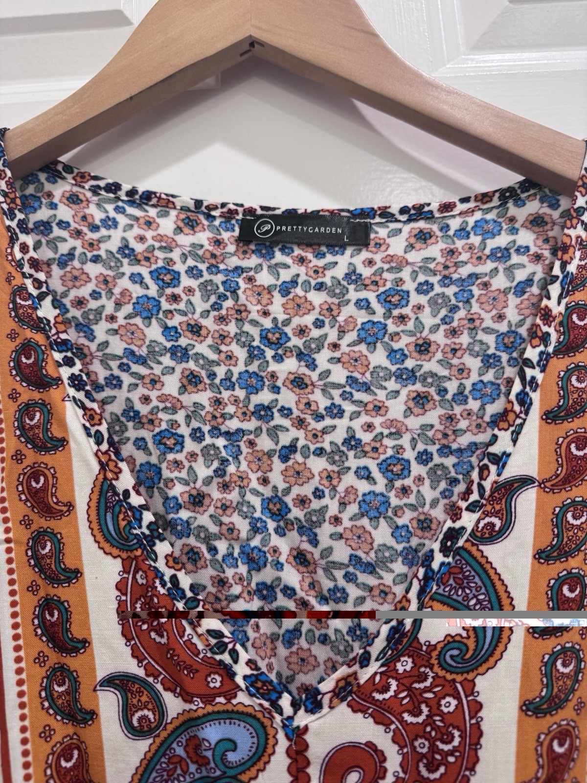 Pretty Garden Paisley Boho Style Maxi V Neck Dress