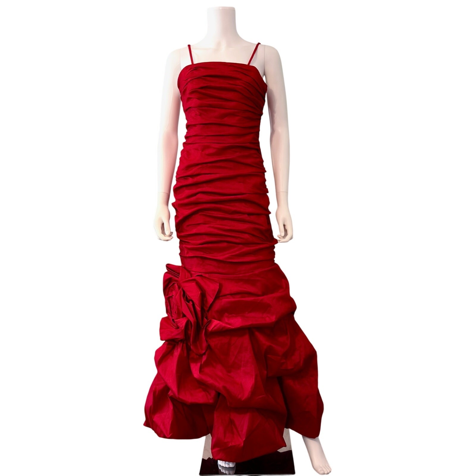 Dancing Queen Red Ruffle Dress Size Medium Ruched Mermaid Gown Formal Y2K Glam