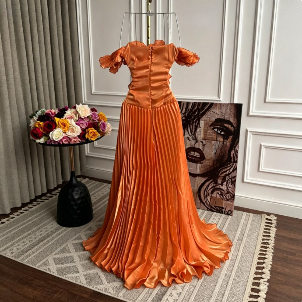 Customized Sparkle Pleat Sequined A-line Off-the-shoulder Long Dresses Occasion