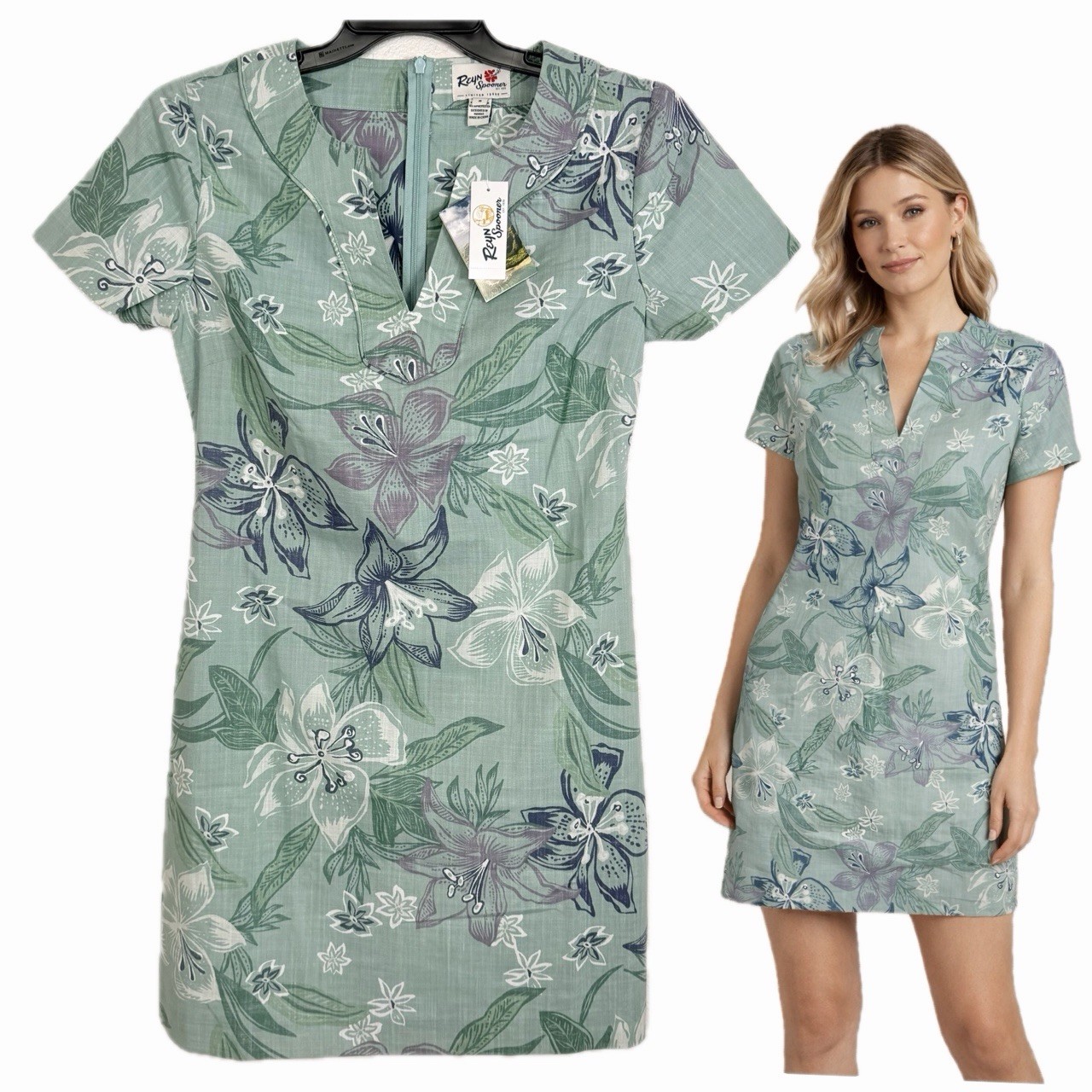 NEW Reyn Spooner Stargazer Dress Floral Green Coastal Hawaii Resortwear Summer
