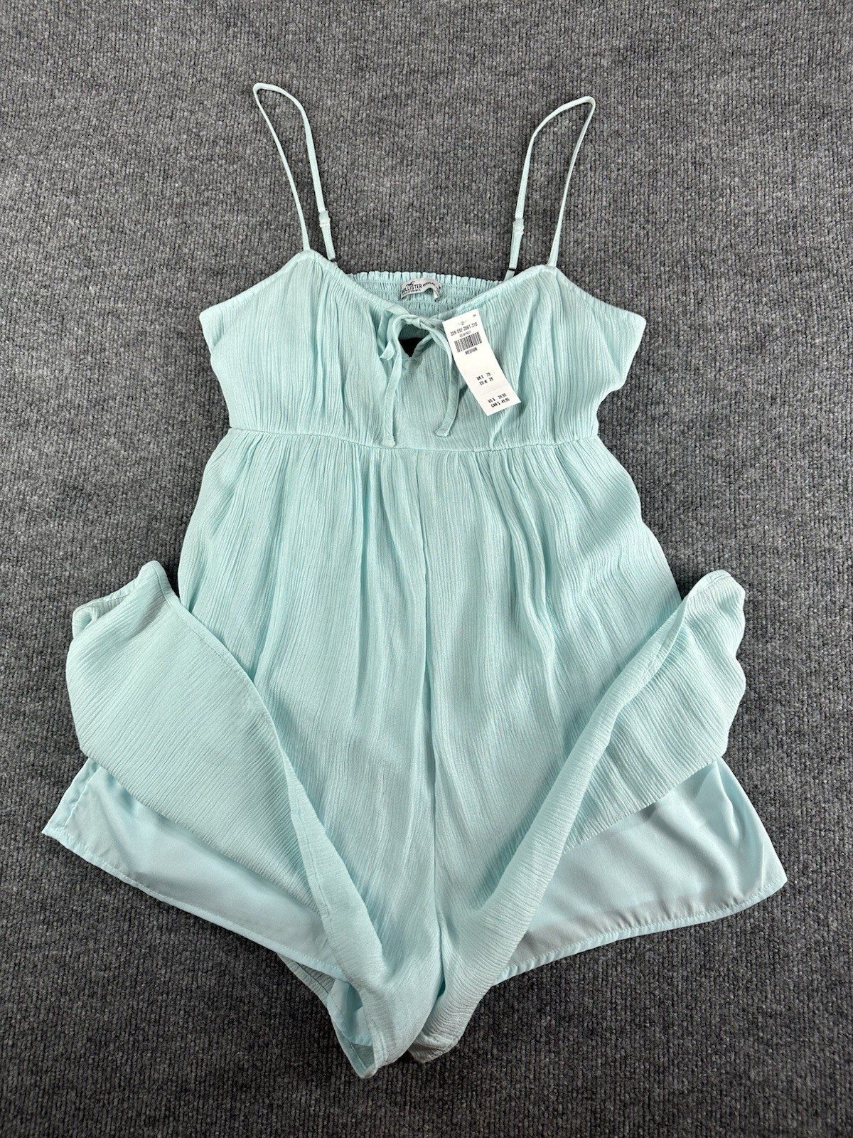Hollister Womens M Turquoise Viscose Mini Romper Tie Front Smocked Coquette NWT