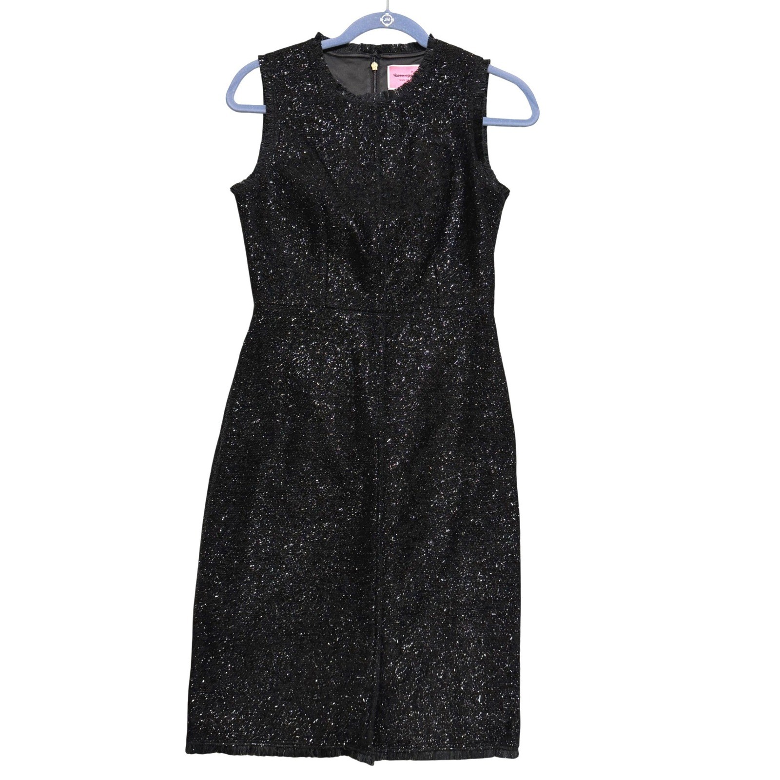 Kate Spade Dress Women 2 Black Shimmer Tweed Fringe Sheath Sleeveless Cocktail