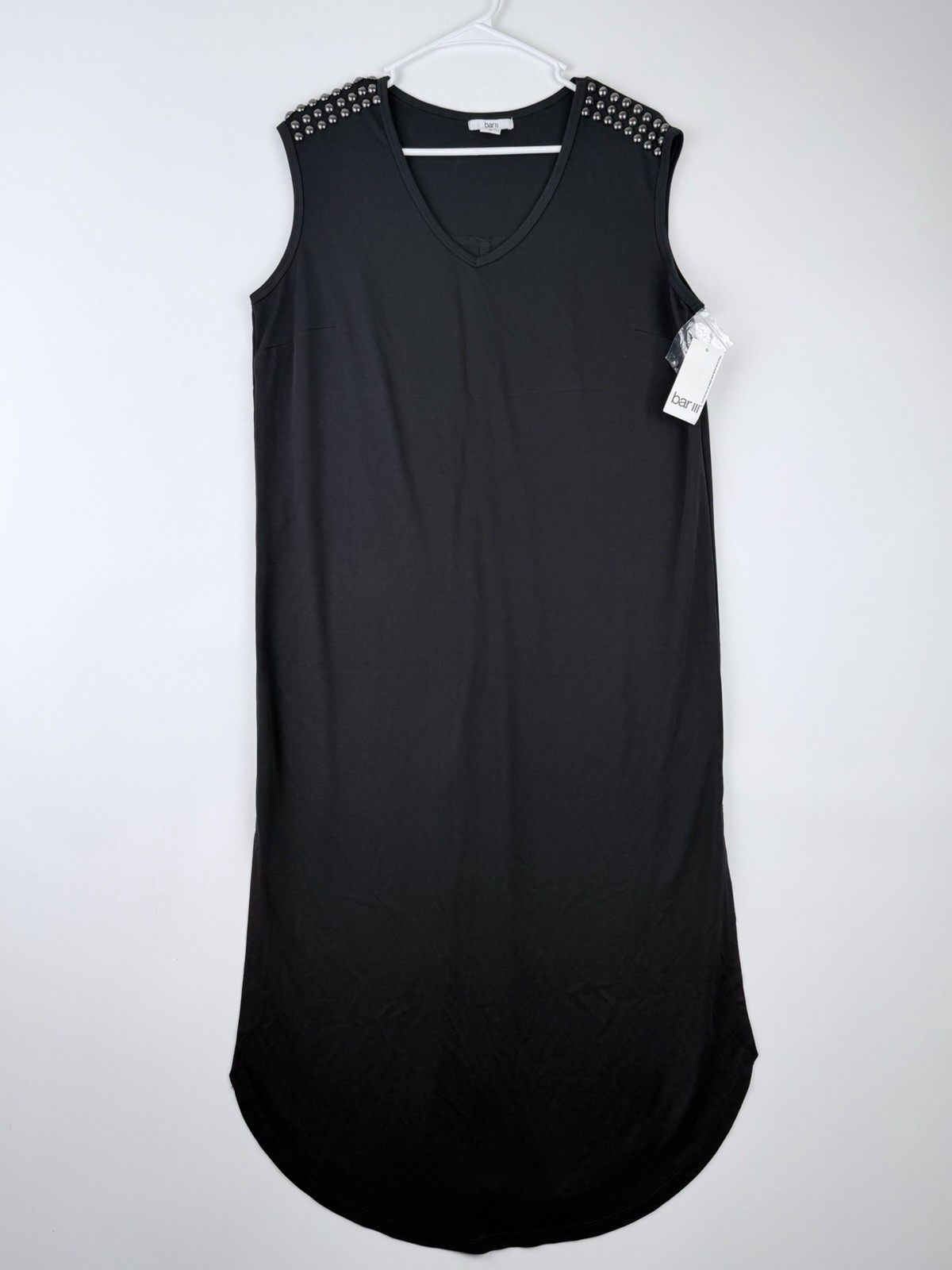 Bar III Women’s Deep Black Sleeveless Bodycon Dress – Size MEDIUM W/ Side Slits