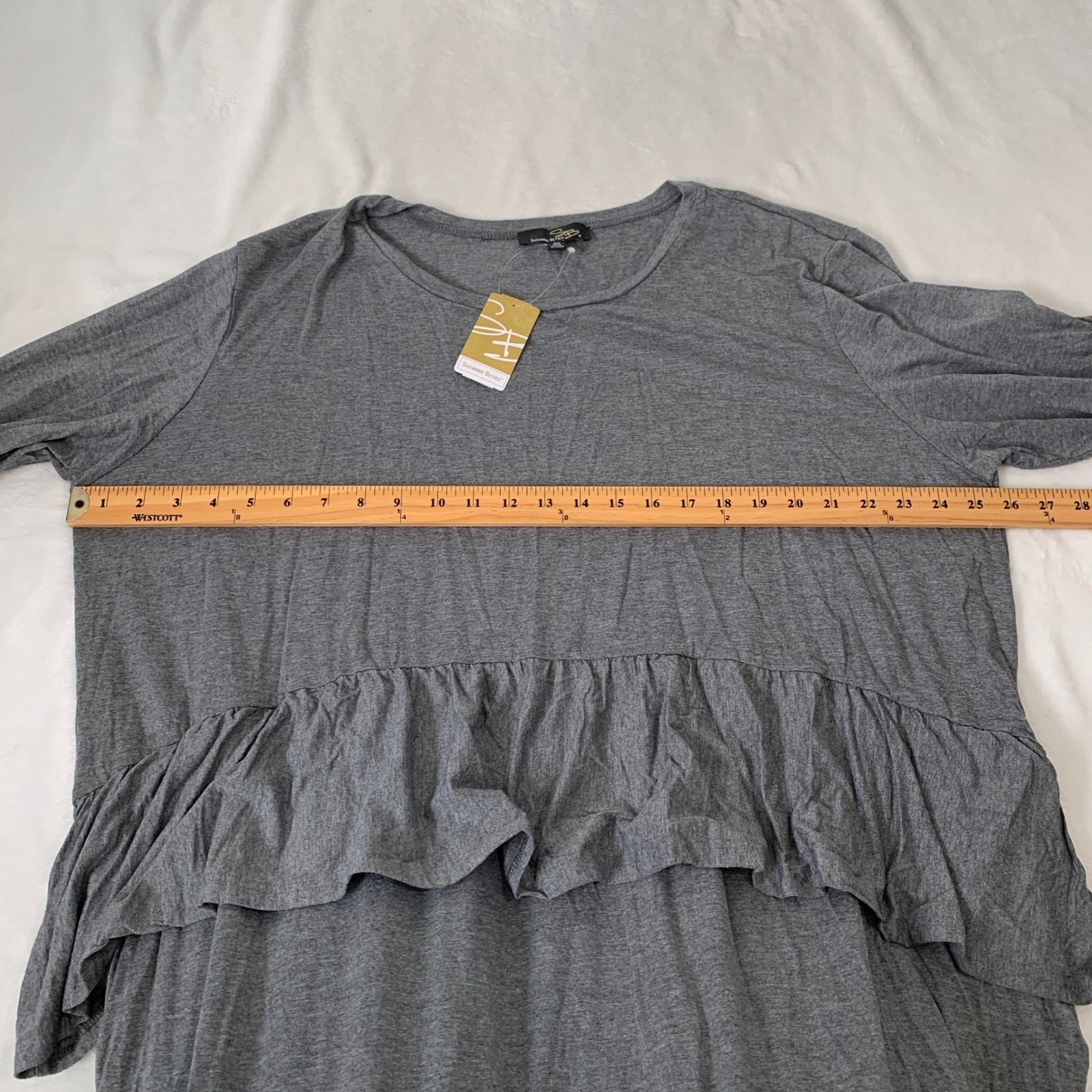 NEW Suzanne Betro Womens Gray Tiered Ruffle High Low Maxi Dress 4X