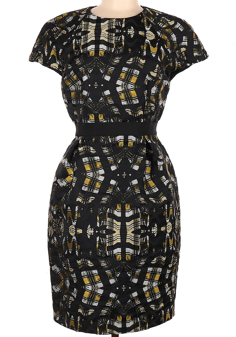 Proenza Schouler cap sleeve plaid black gold & cream cocktail mini dress medium