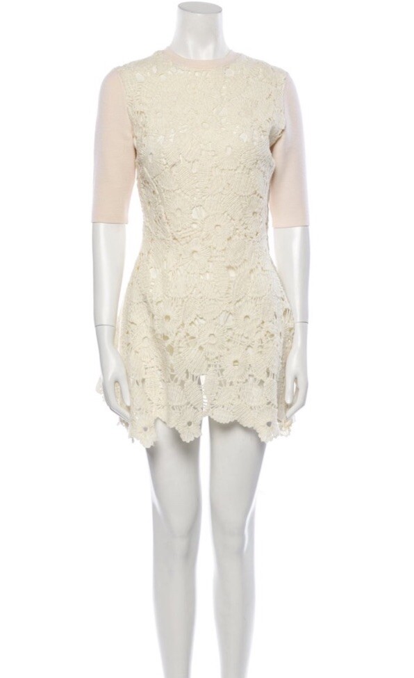 Lela Rose Cream Ivory Virgin Wool Crochet Mini Fit Flare Dress Peplum Top M L