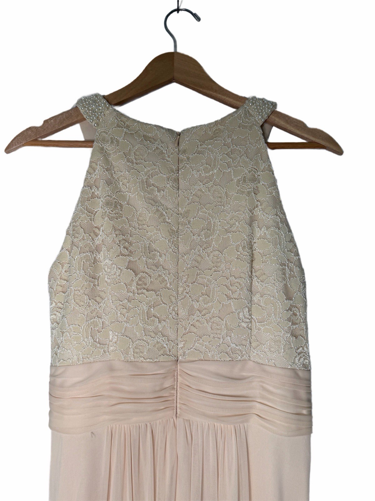 Alex Evenings Long Halter Dress Pearl Beads Lace Overlay Mother Of Bride Galla 6