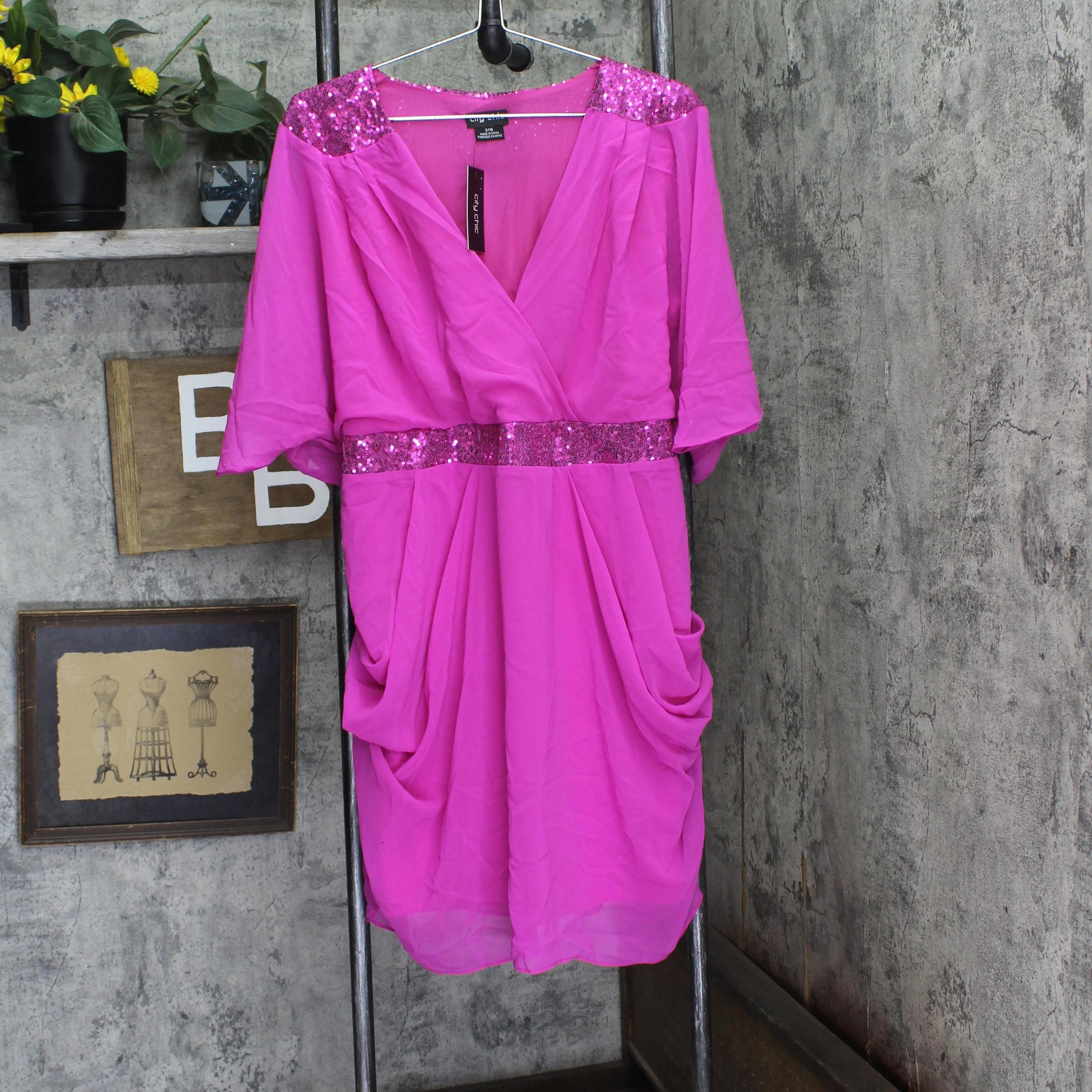 city Chic Womens Trendy Plus Size Sequin Wrap Dress Lipstick Purple Pink 16W