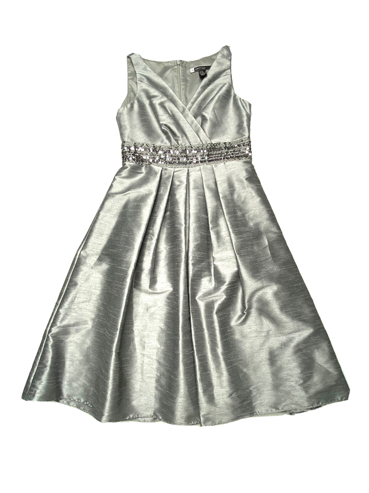 JS Boutique Gown Dress Sz 2 Womans Gray Embellished Waist Sleeveless V-Neck