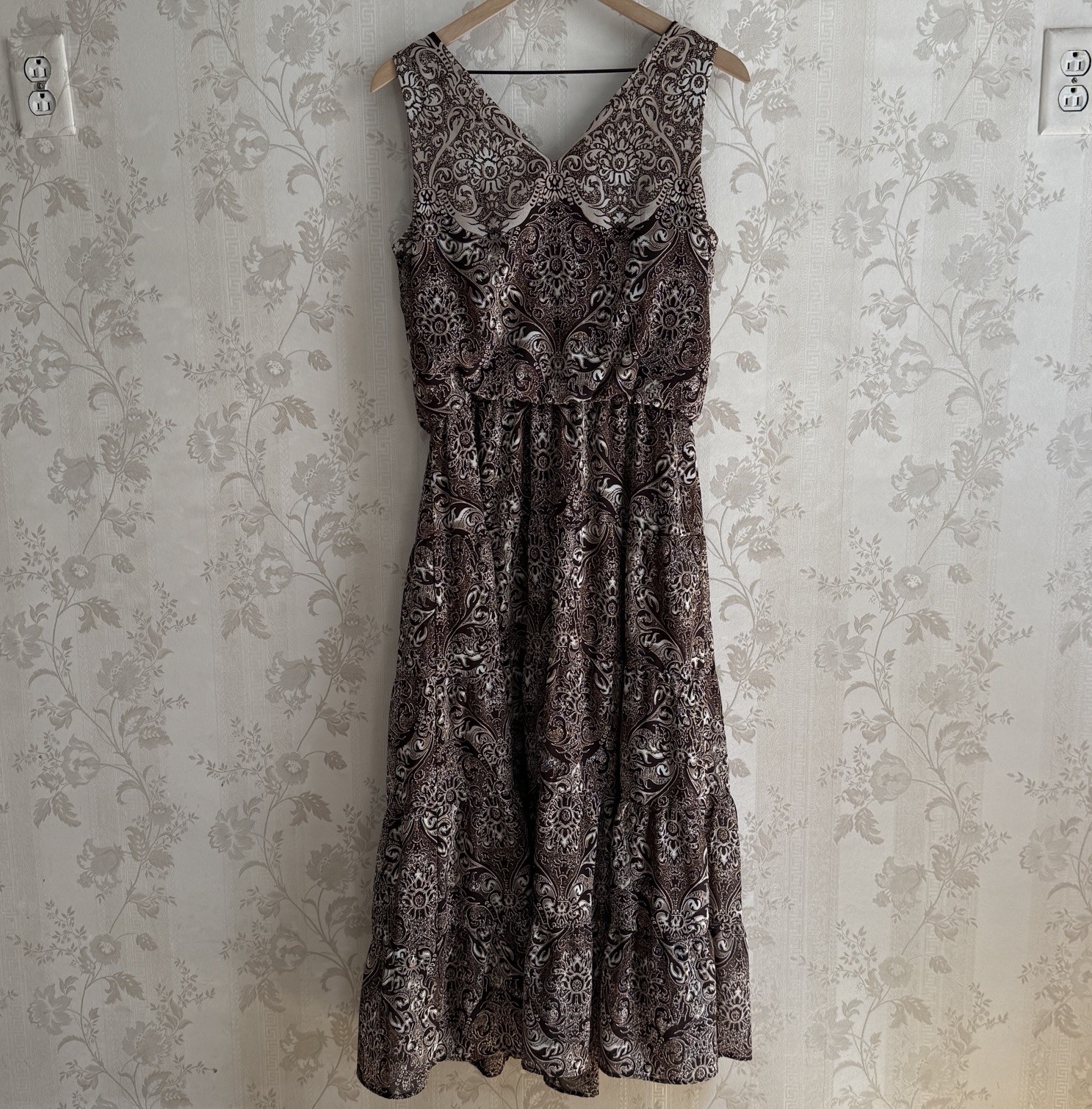 Perceptions Tiered Dress Sz 8 Romantic, Feminine Cottagecore Brown Paisley fairy