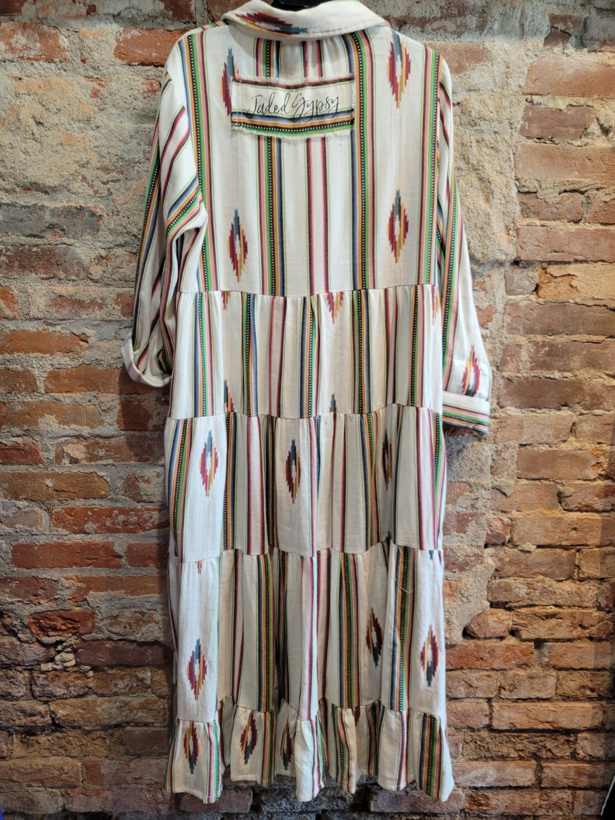 Jaded Gypsy Striped Duster Dress Womens medium Maxi Boho Hippie Indie W Pockets