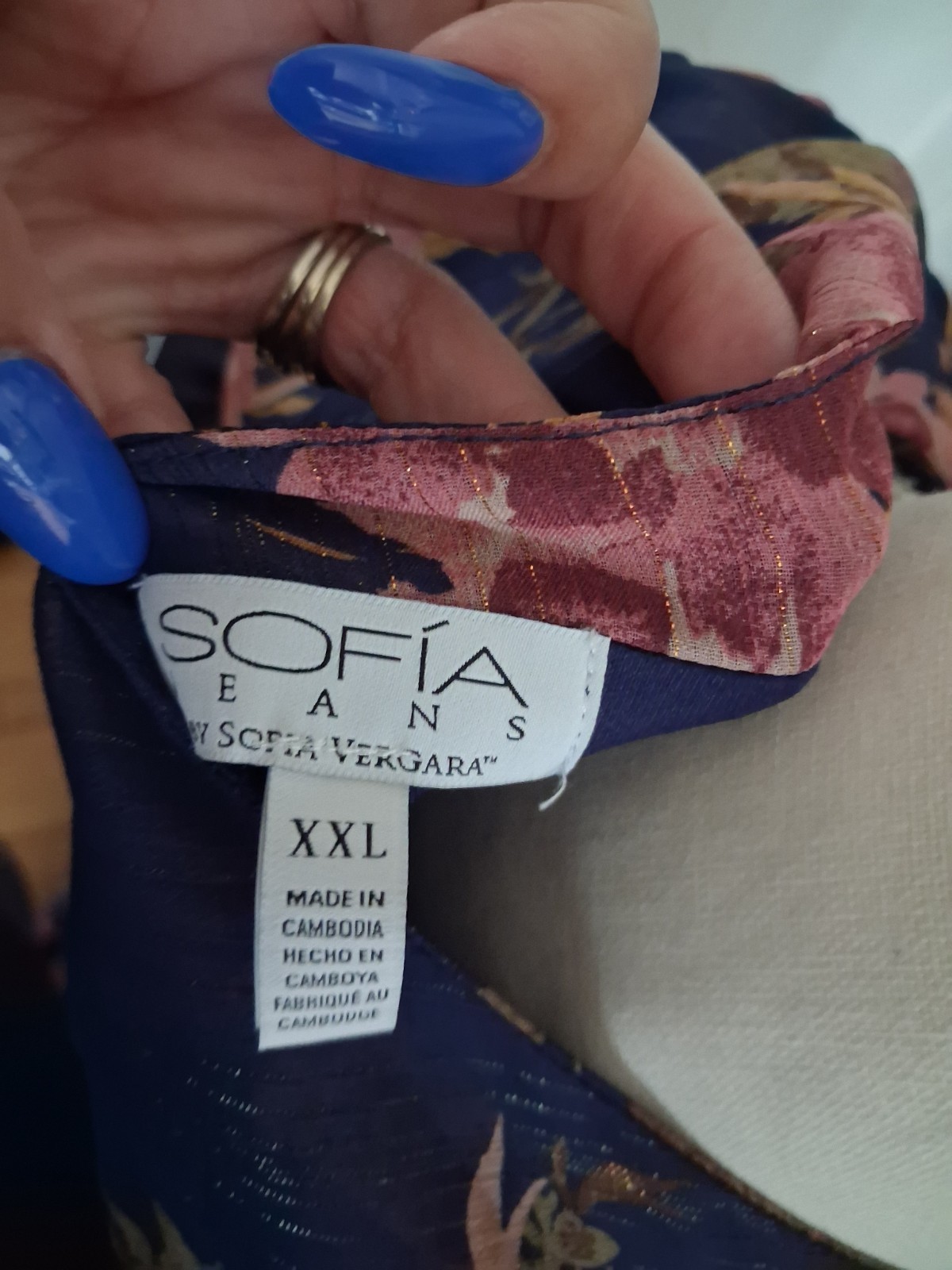 Sofia Jeans by Sofia Vergara Women XXL Blue Pink Floral V-Neck Cutout Maxi