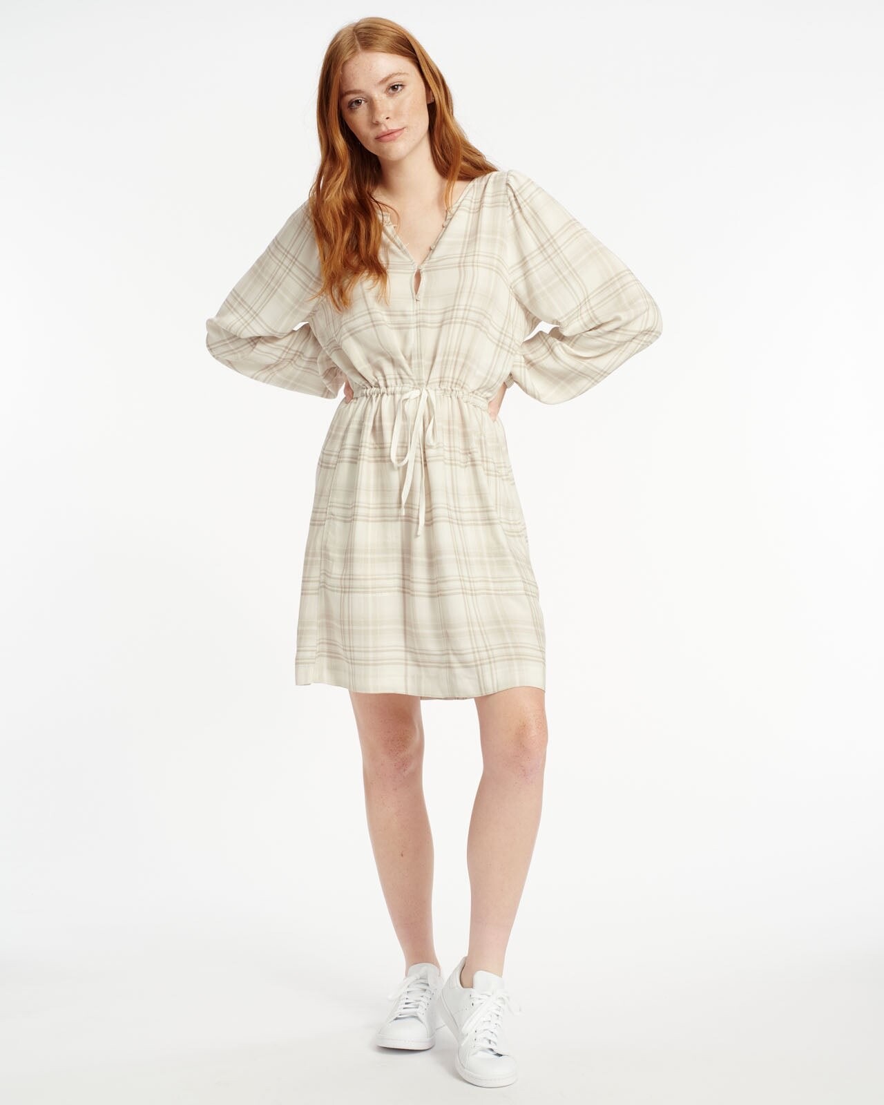 Splendid Plaid Sutton Button Front Drawstring Waist Dress Size Small NWT