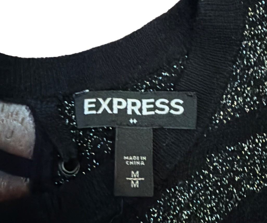 Express Womens Sweater Bodycon Dress Long Sleeve Black/Silver Glitter Medium