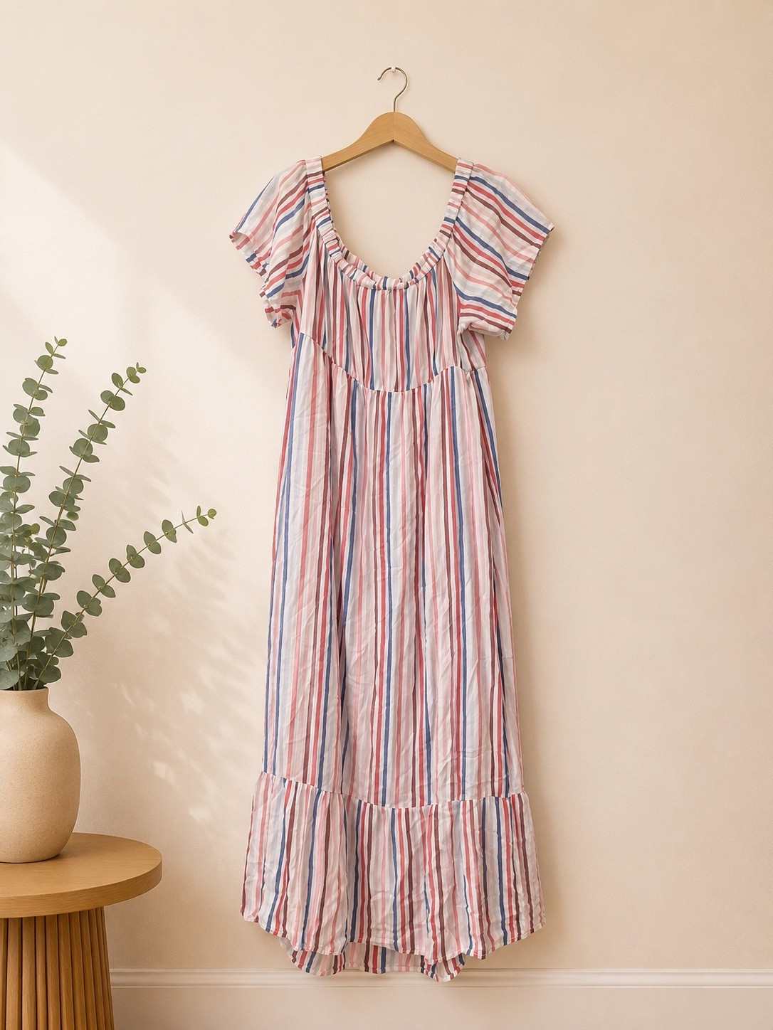 Maternity by Ingrid & Isabel Striped Maxi Dress XXL Blue Pink White