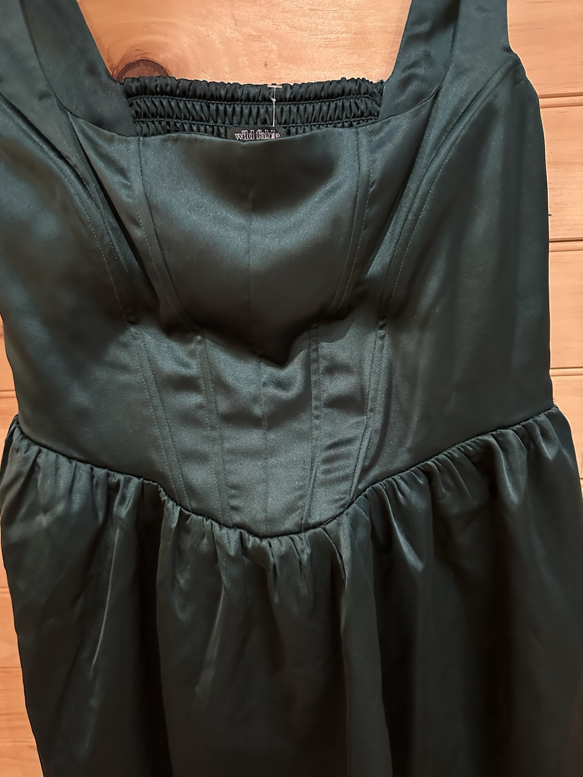 Wild Fable Green Satin Smocked Back Mini Dress Square Neck Sleeveless Strappy M