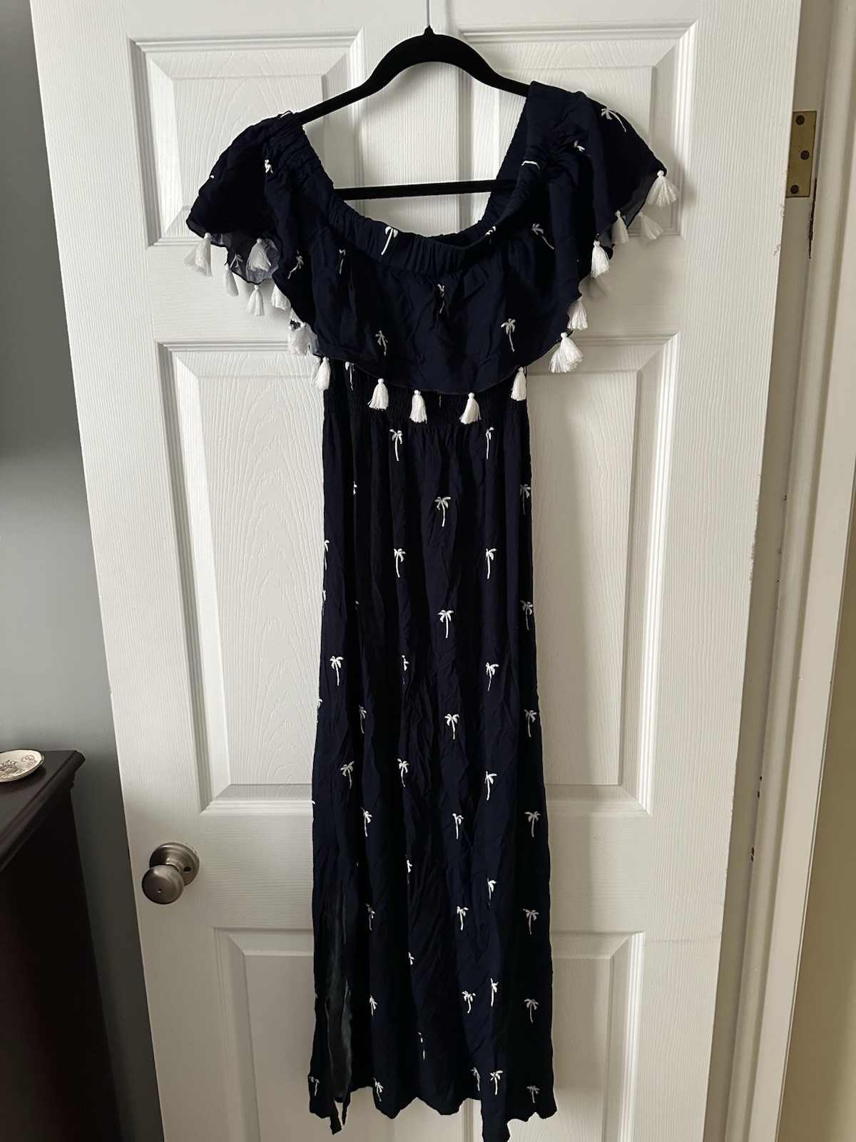 La Mer Luxe Maxi Blue Palm Tree Dress Large Resort Cruise Travel Vacation Party