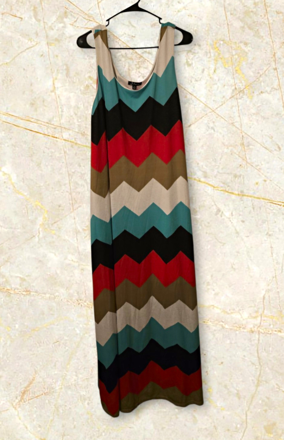 J for Justify Women’s 2X Multicolor Chevron Maxi Dress Sleeveless Scoop Knit