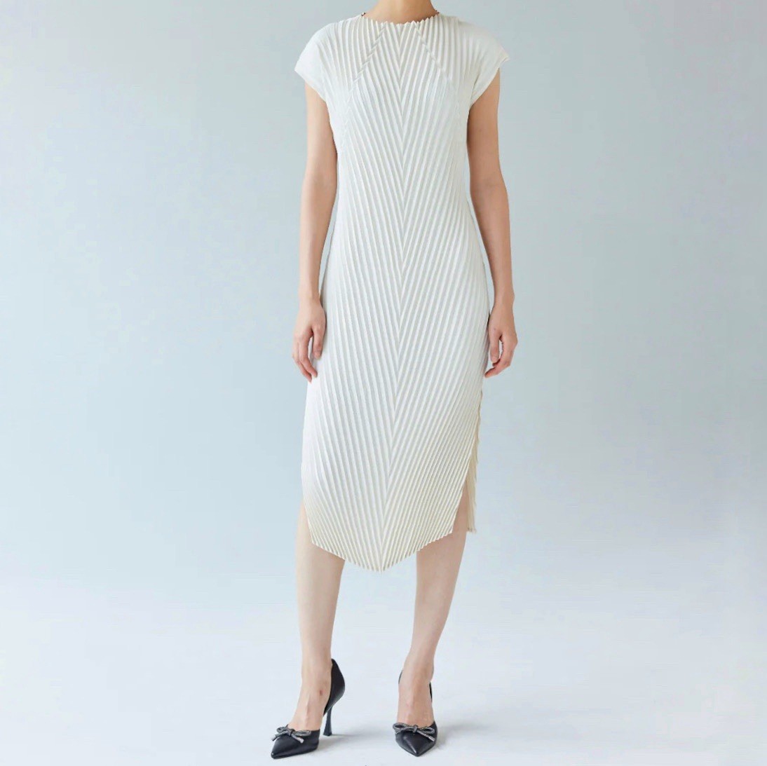GINLEE ELLA DRESS ACCORDION PLEAT ISSEY MIYAKE INSPIRED WHITE XS / SMALL