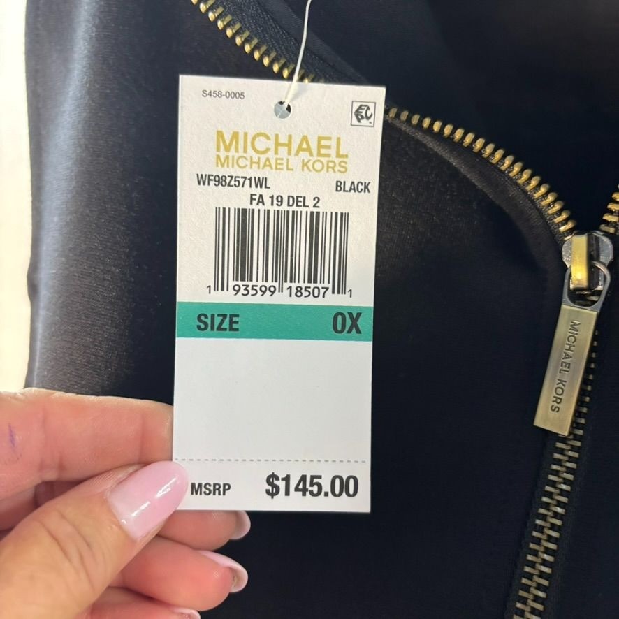 Michael Michael Kors Sleeveless Black Dress With Faux Leather Hem & Back Zipper