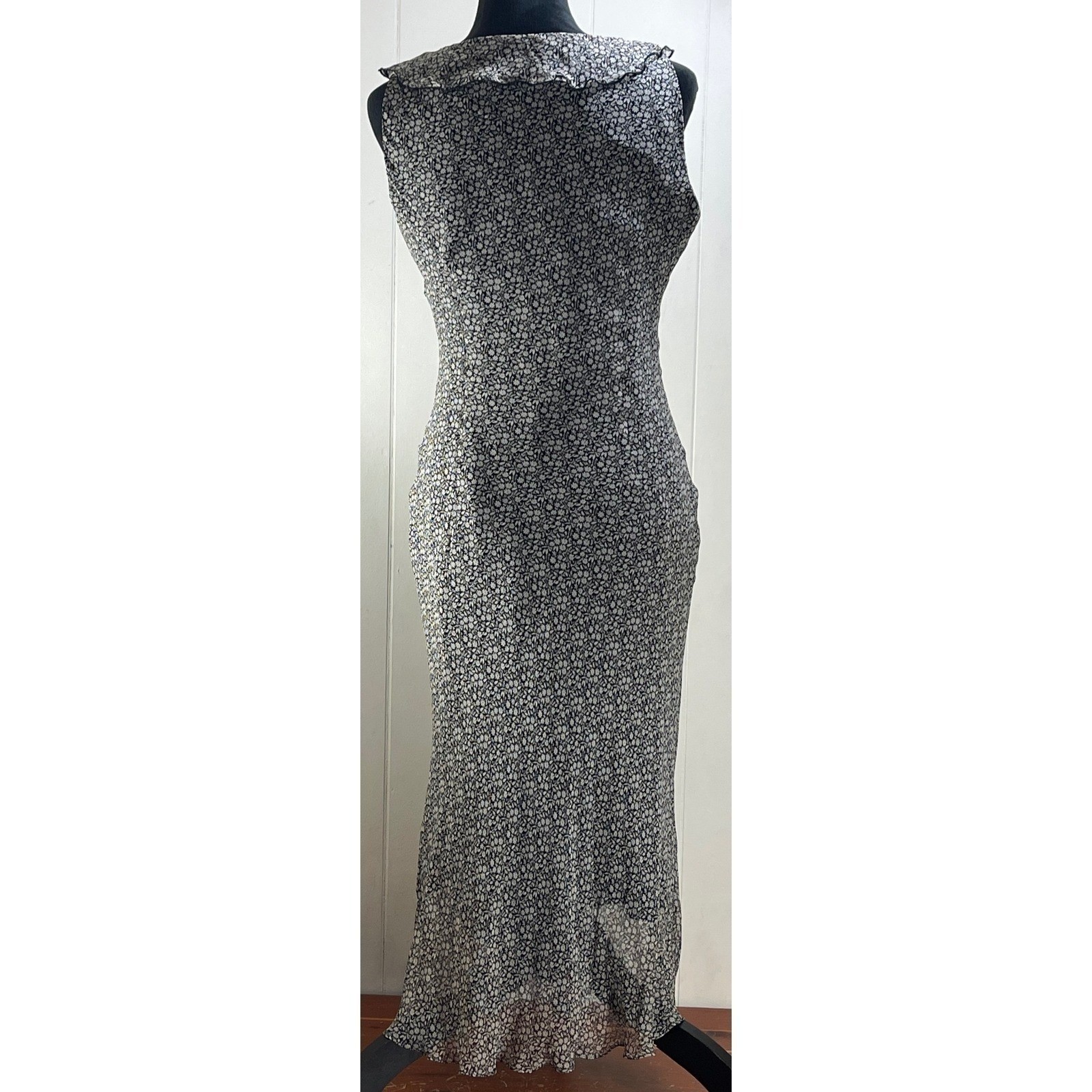 Studio David Warren Silk Floral Ruffle Maxi Dress romantic whimsigoth 90s