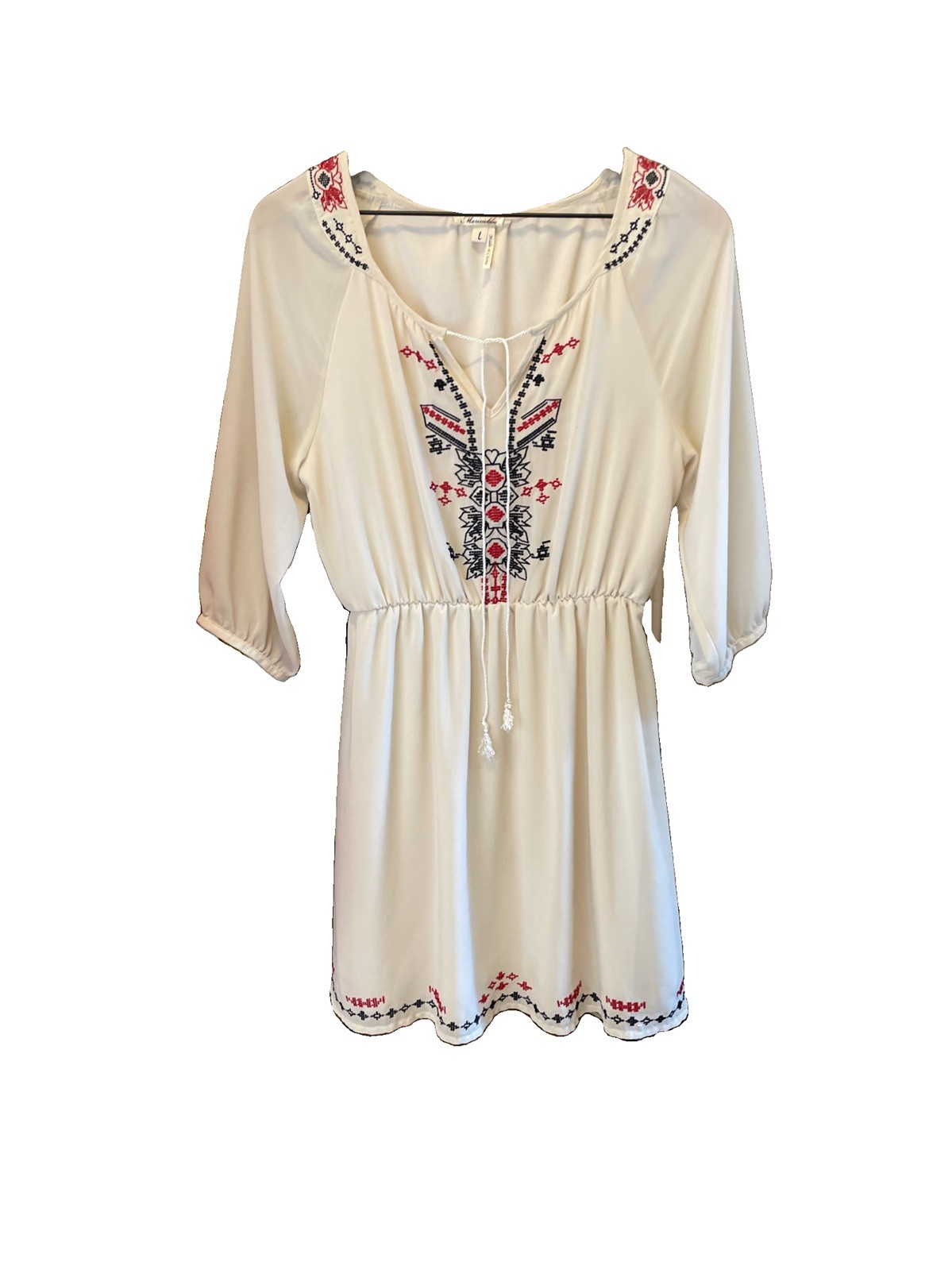 So Cute! Embroidered Flirty Western Flowy Boho Romantic Peasant Dress Women’s L