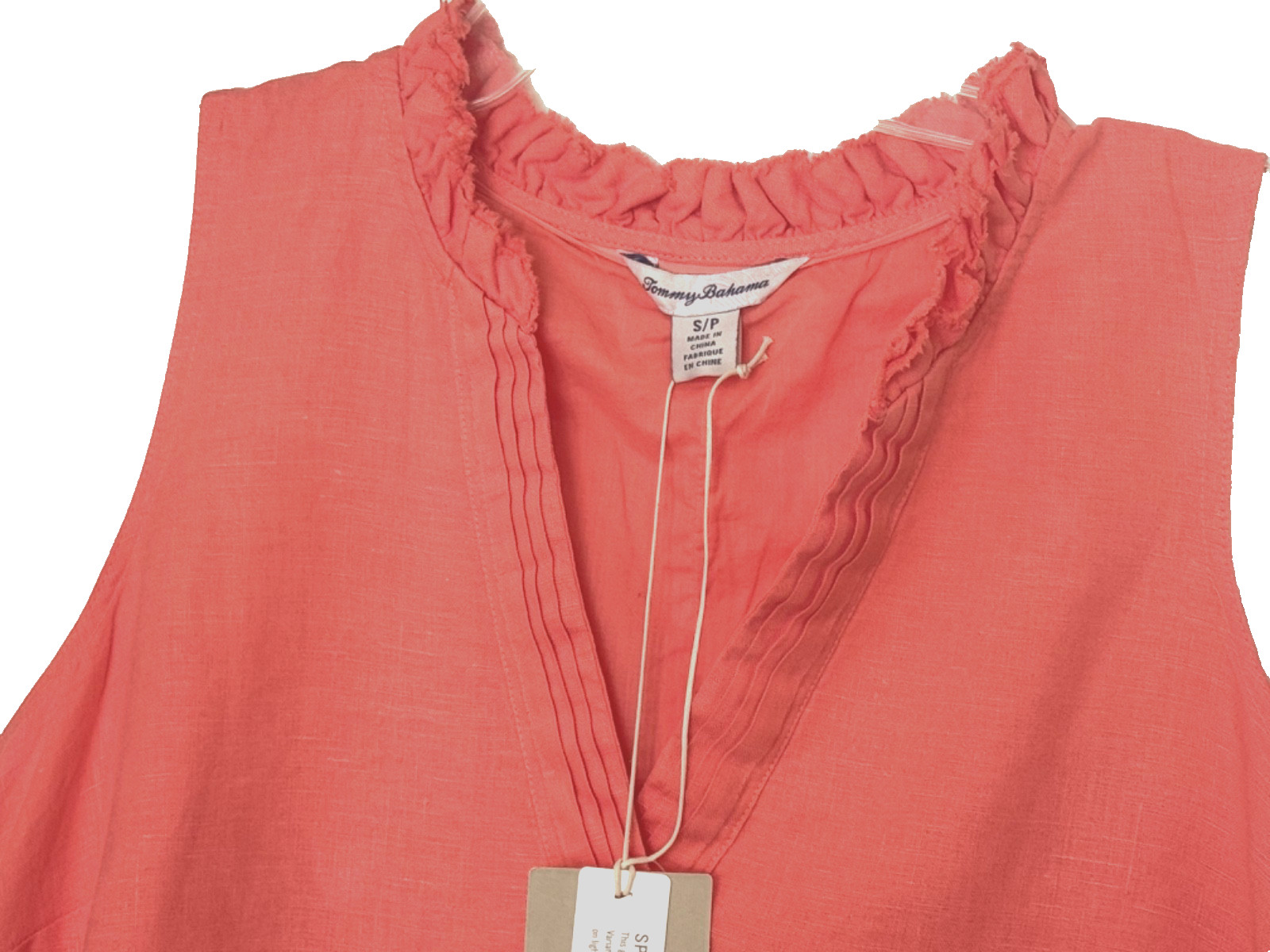 NWT TOMMY BAHAMA TWO PALMS DOUBLE-RUFFLE LINEN DRESS MELON BERRY S (4,6)