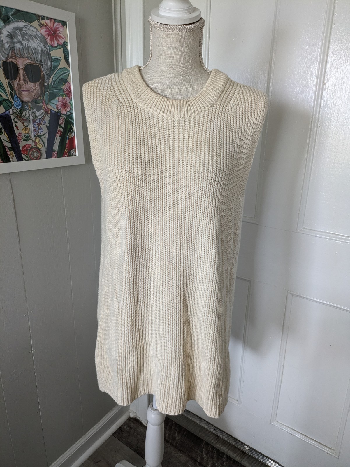 Anthro Callahan Knit Sleeveless Tunic Top Sweater XS Beige Minimalist Relaxed
