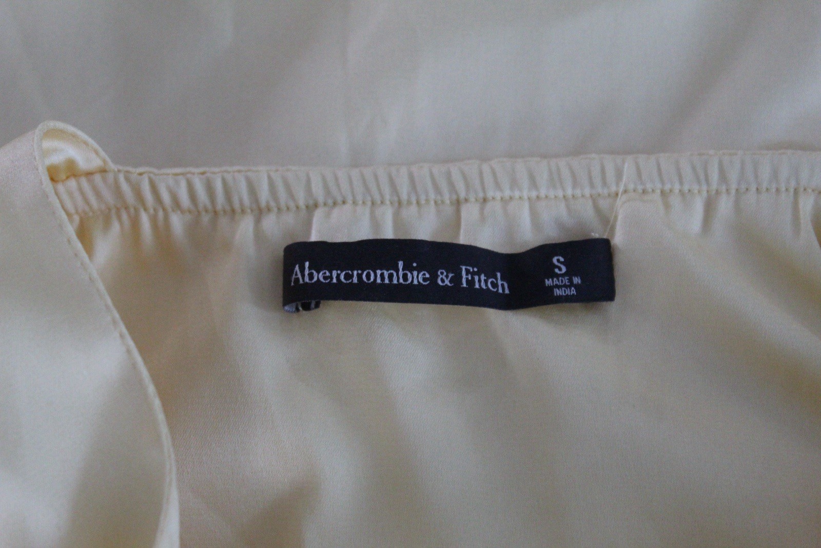 Abercrombie & Fitch Beige Satin Ruched High Neck Open Back Long Dress S
