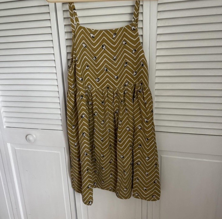 Cute Yellow Dress with A Chevron Pattern. Linen-like Fabric.