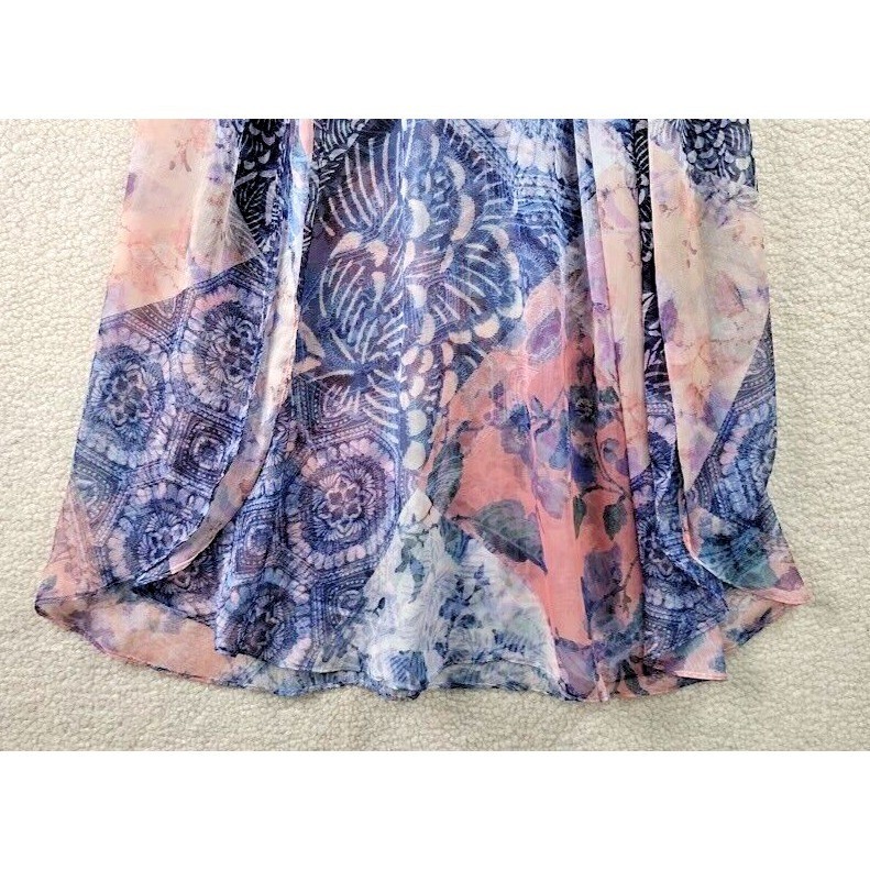 MISA Los Angeles Floral Tiered Midi Dress XS Bohemian Cold Shoulder Purple