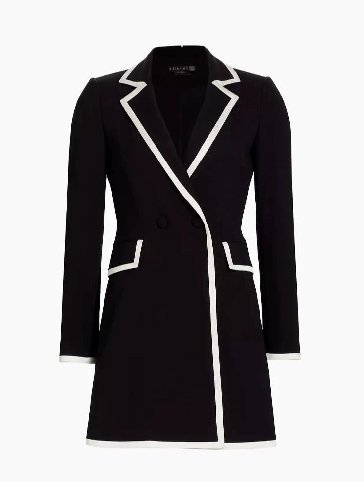 ALICE + OLIVIA KYRIE Pipe Tuxedo Coat Dress 4 Black White TRIM Pockets $495