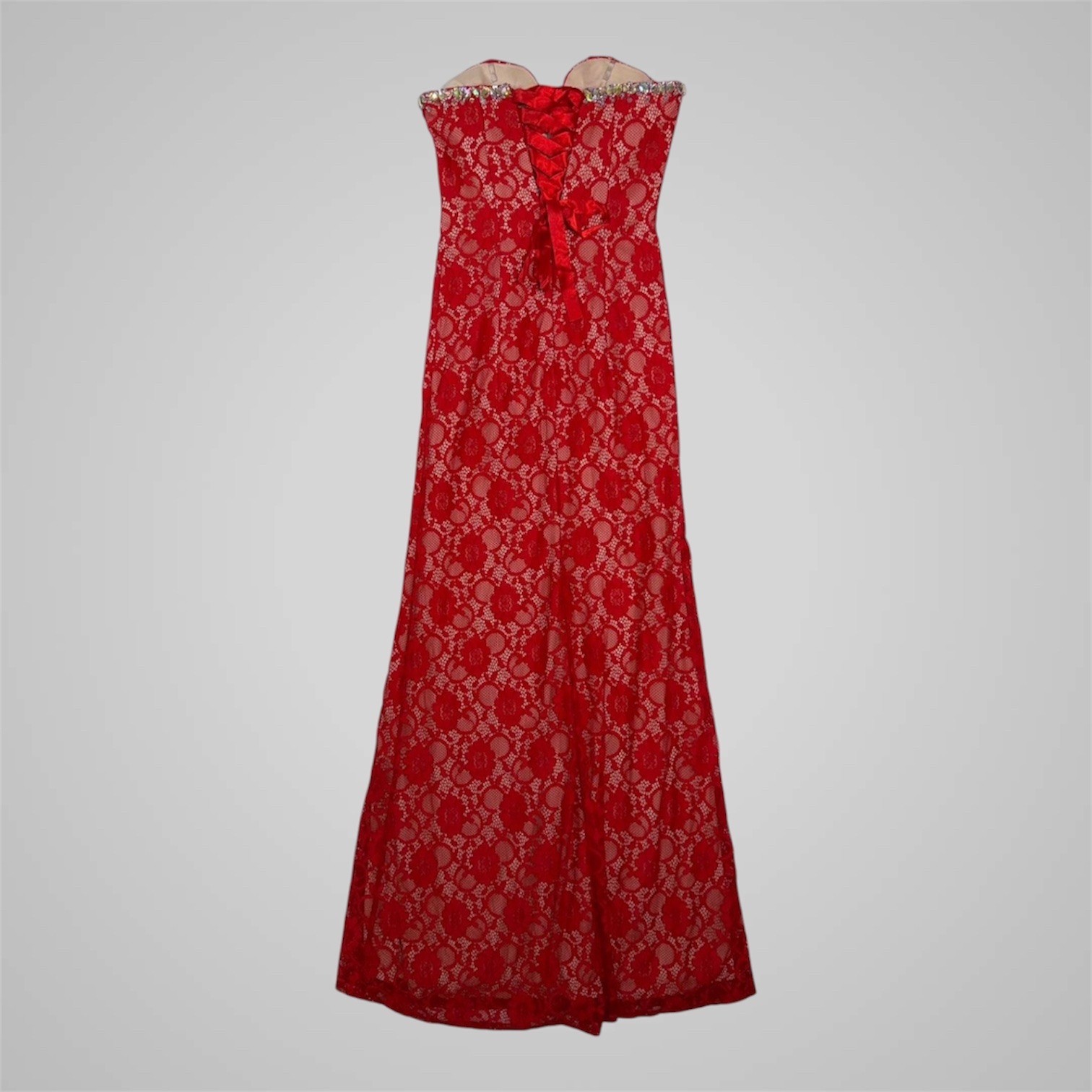 Dancing Queen Red Lace Embellished Sweetheart Corset Back Prom Gown Dress Small