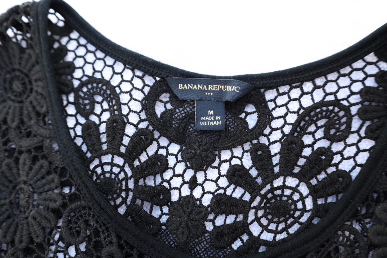 Banana Republic Black Crochet Lace Sleeveless Dress, Rayon Blend, Lined (M)