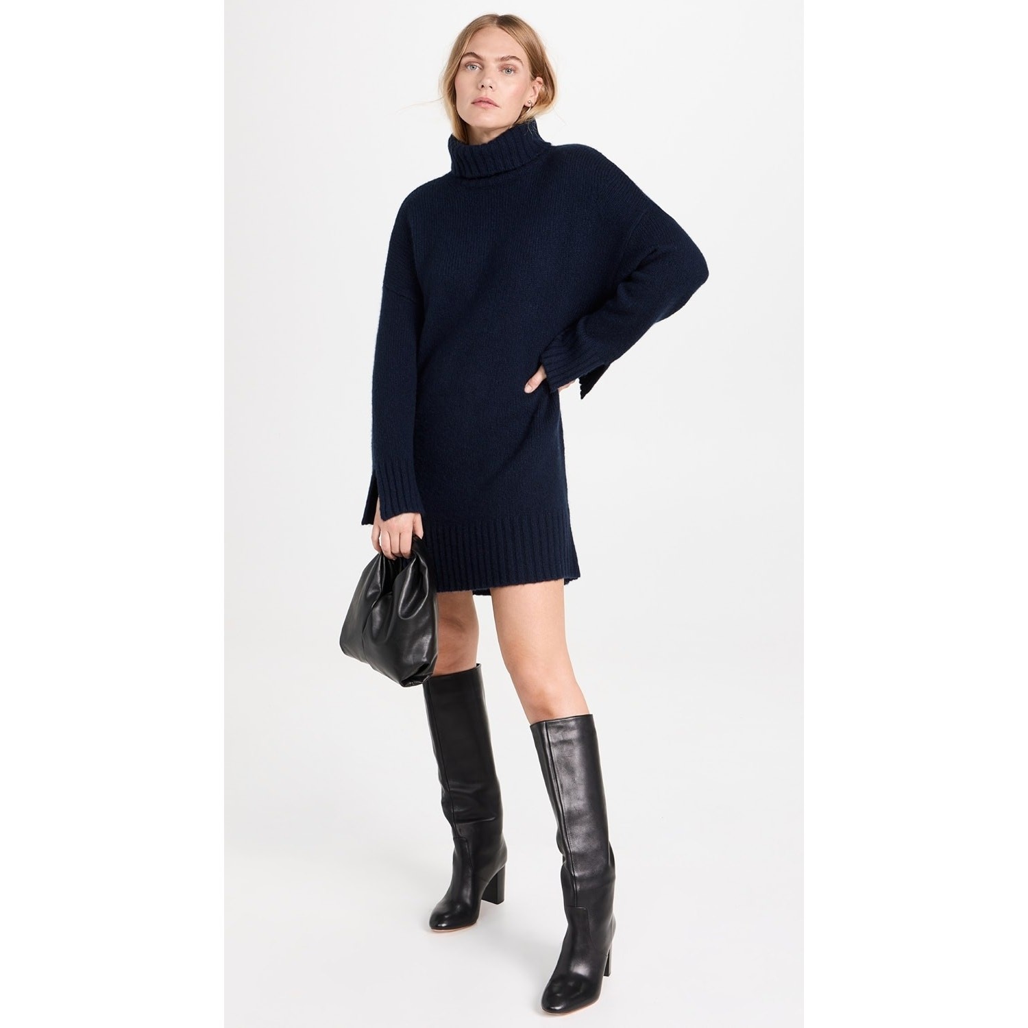 Favorite Daughter St. James Sweater Dress XL Navy Cashmere Wool Turtleneck