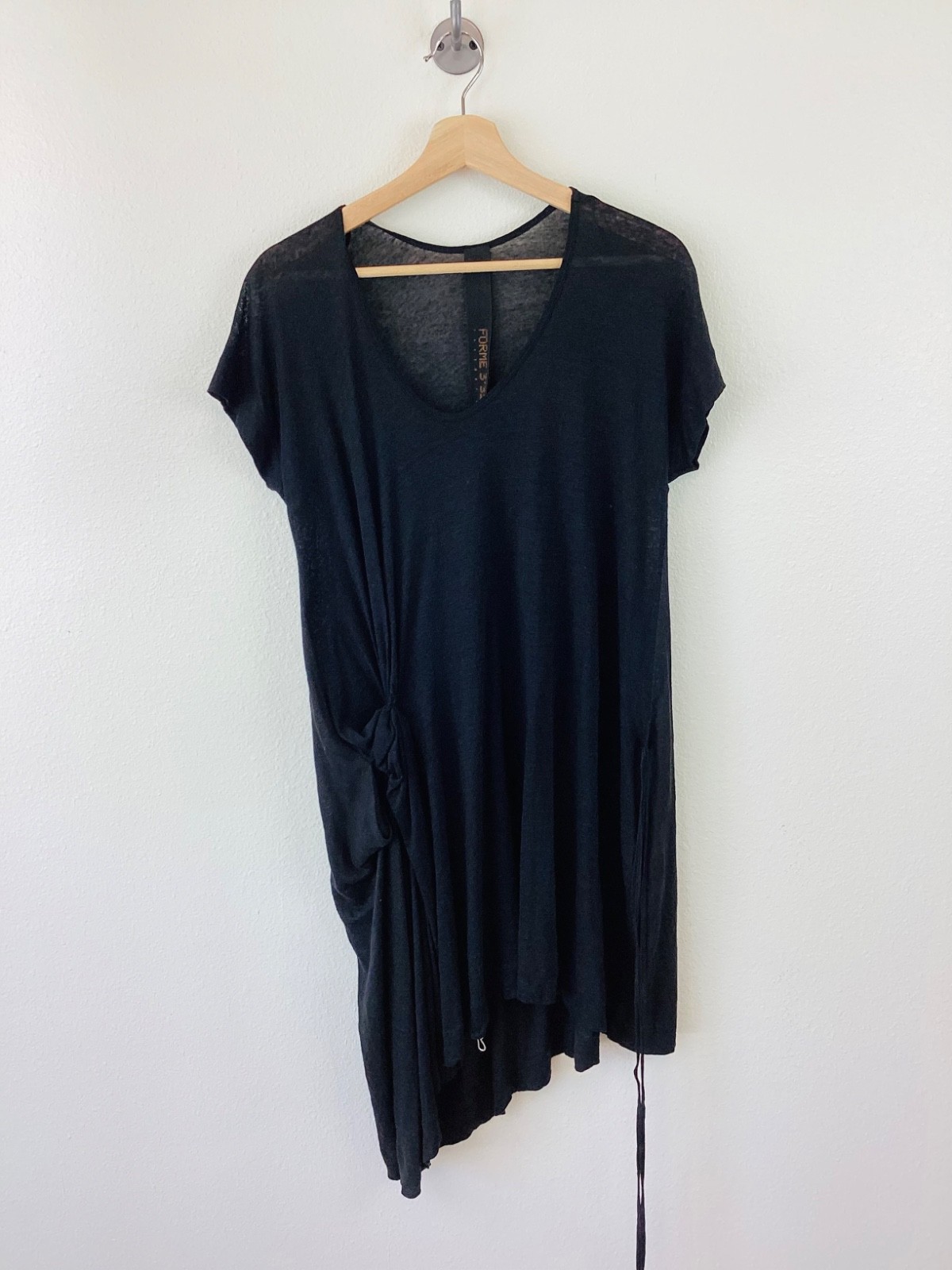 FORME De EXPRESSION Black AVANT GARDE Linen Sculptural Tie Up T Shirt Dress M