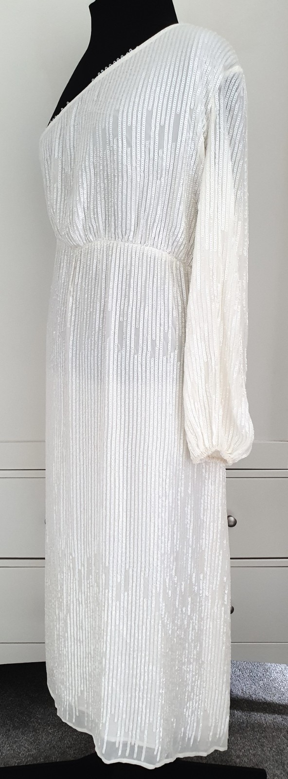 Rixo, Sequined Georgette Bradshaw Midi Dress, NEW W TAG, 16 UK / 12 US, Ivory