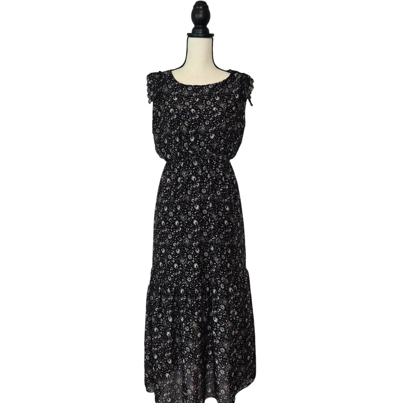Le Ragazze Italy Silk Blend Floral Dress Smocked Blouson Tiered Chiffon Size L