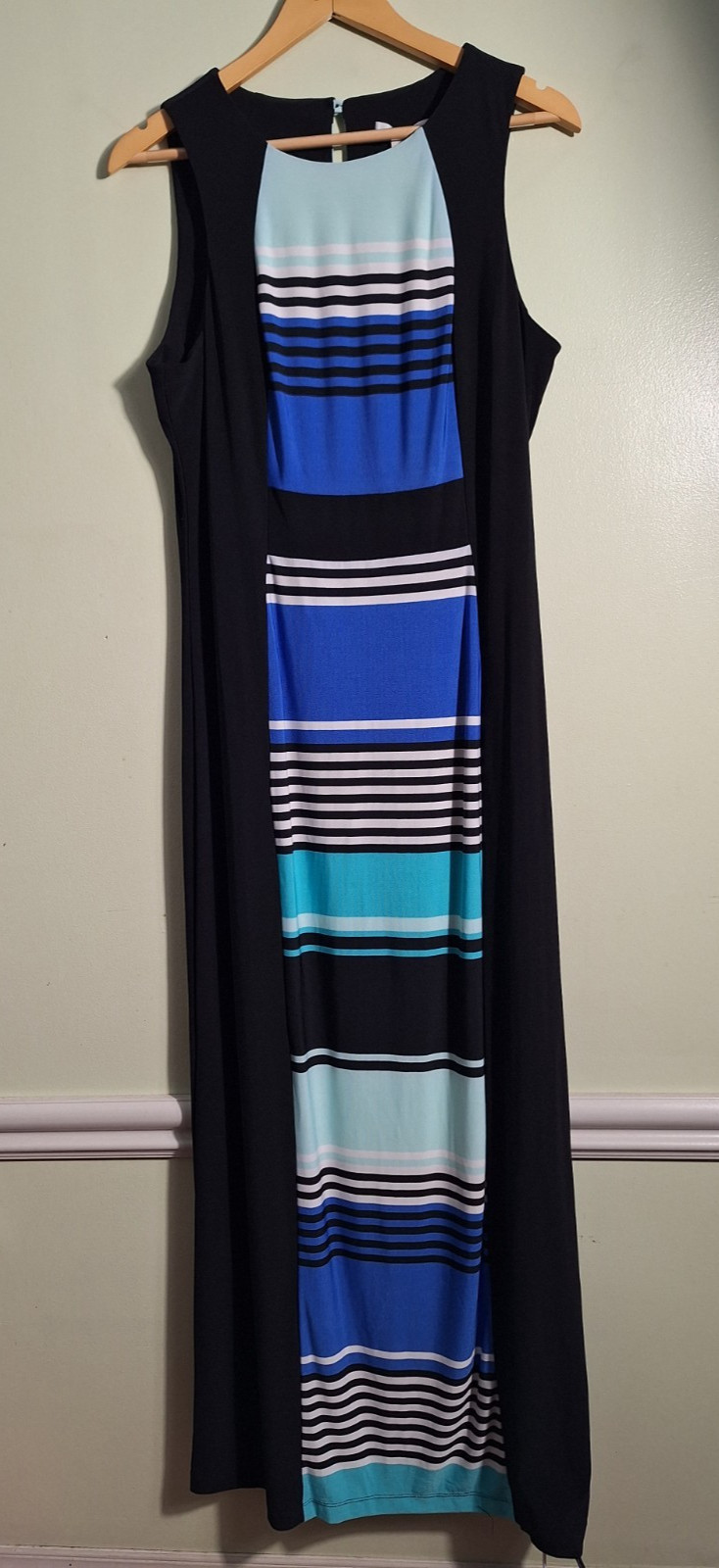 NWT Liz Claiborne Column Maxi Dress L Black Colorblock Sleeveless Bodycon Vaca