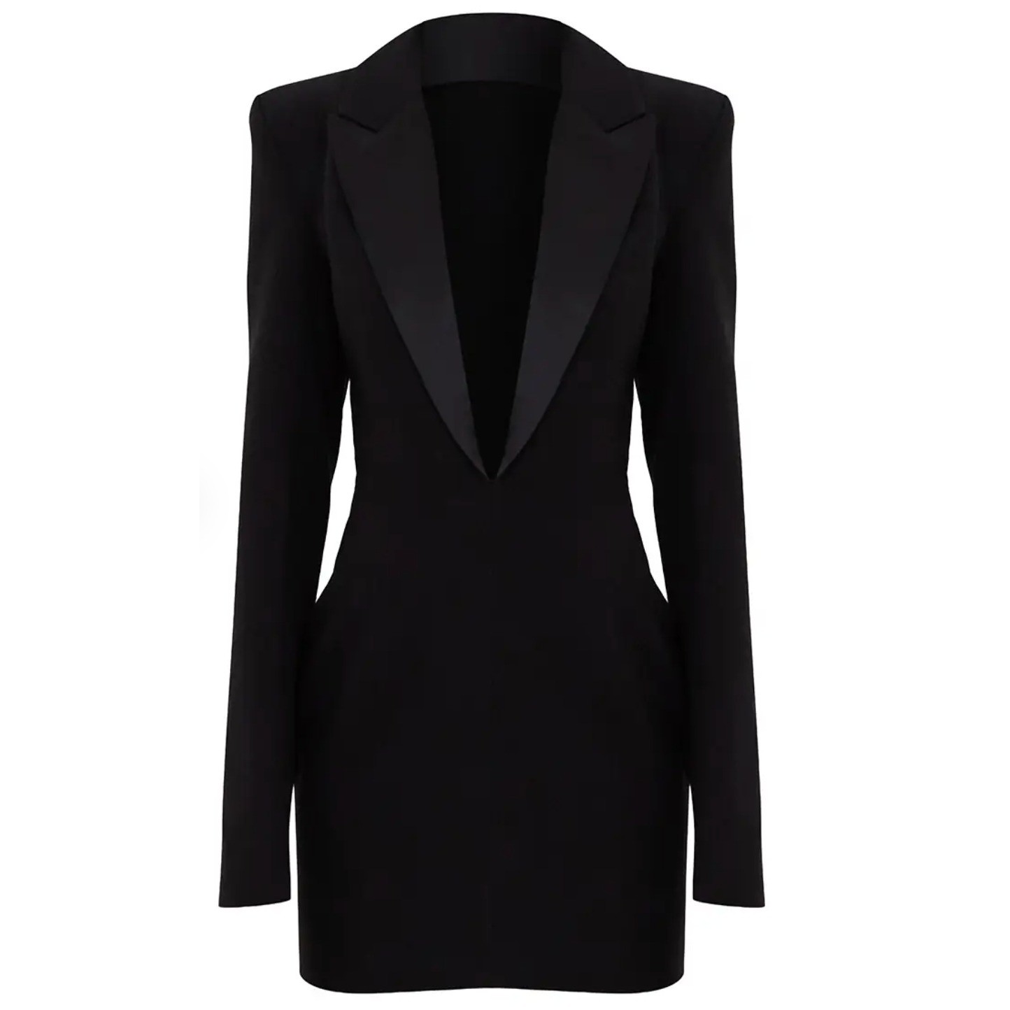 PrettyLittleThing Naomi Campbell Black Tailored Satin Lapel Blazer Dress 12 NWT