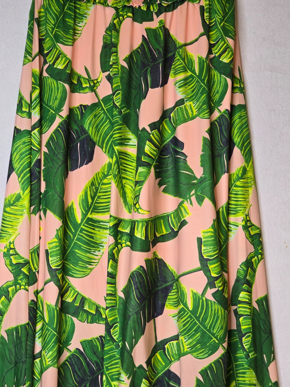 JUDITH MARCH PALM TREES PRINT LONG STRAPLESS DRESS LT PINK/GREEN RARE SZ: LG NWT