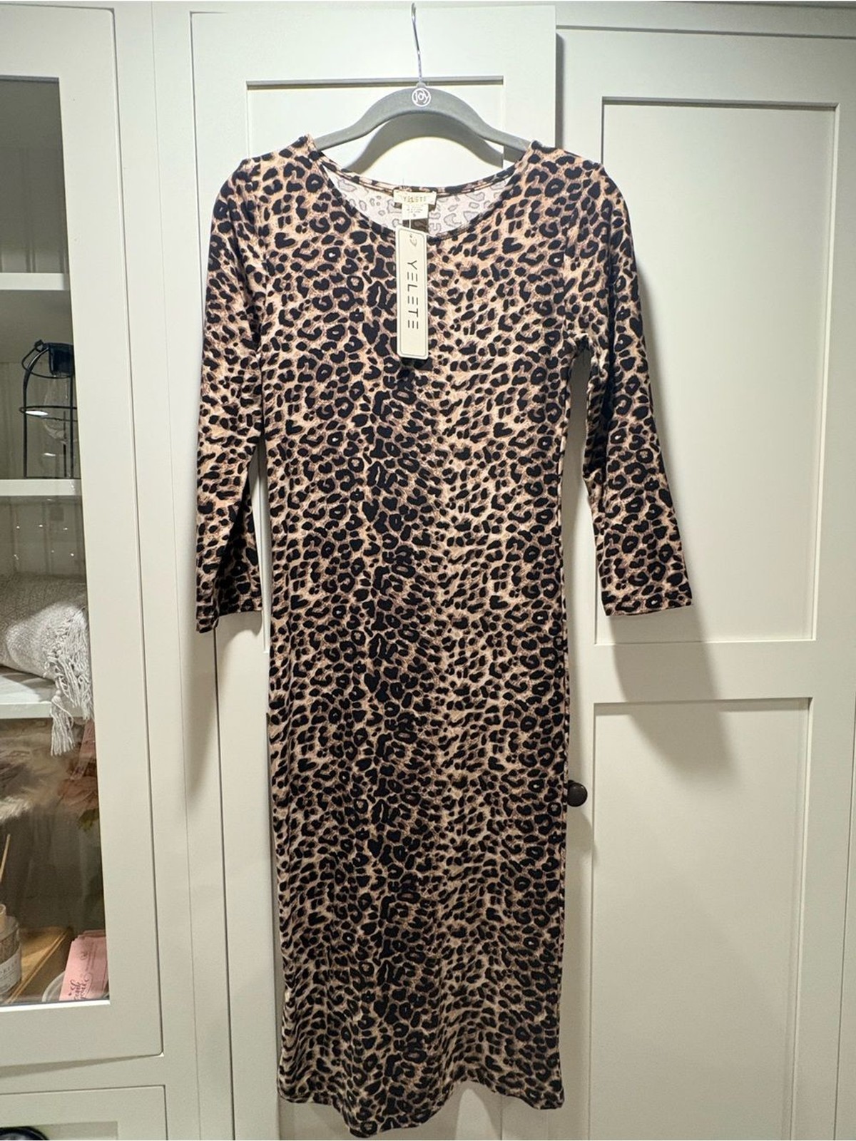 Yelete Leopard-Print Midi Bodycon in Beige and Black