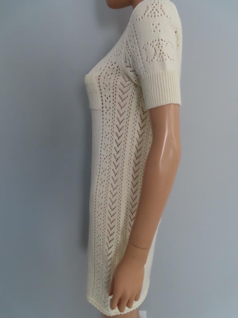 CELINE Ecru Cotton Open Pointelle/Triomphe Knit Dress Size S