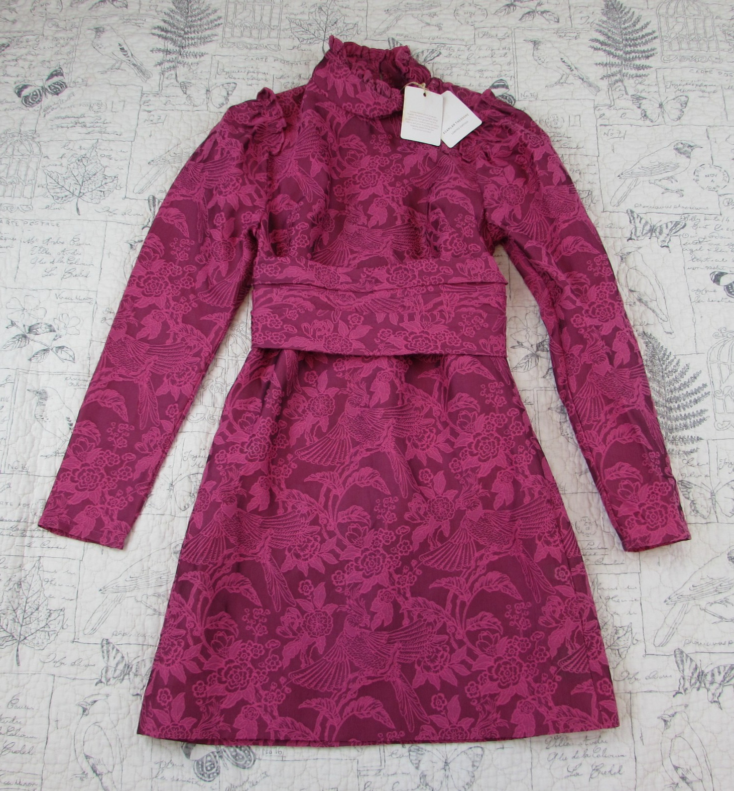 NEW $700 Scanlan Theodore Phoenix Weave Fushia Silk desingner mini dress US 2