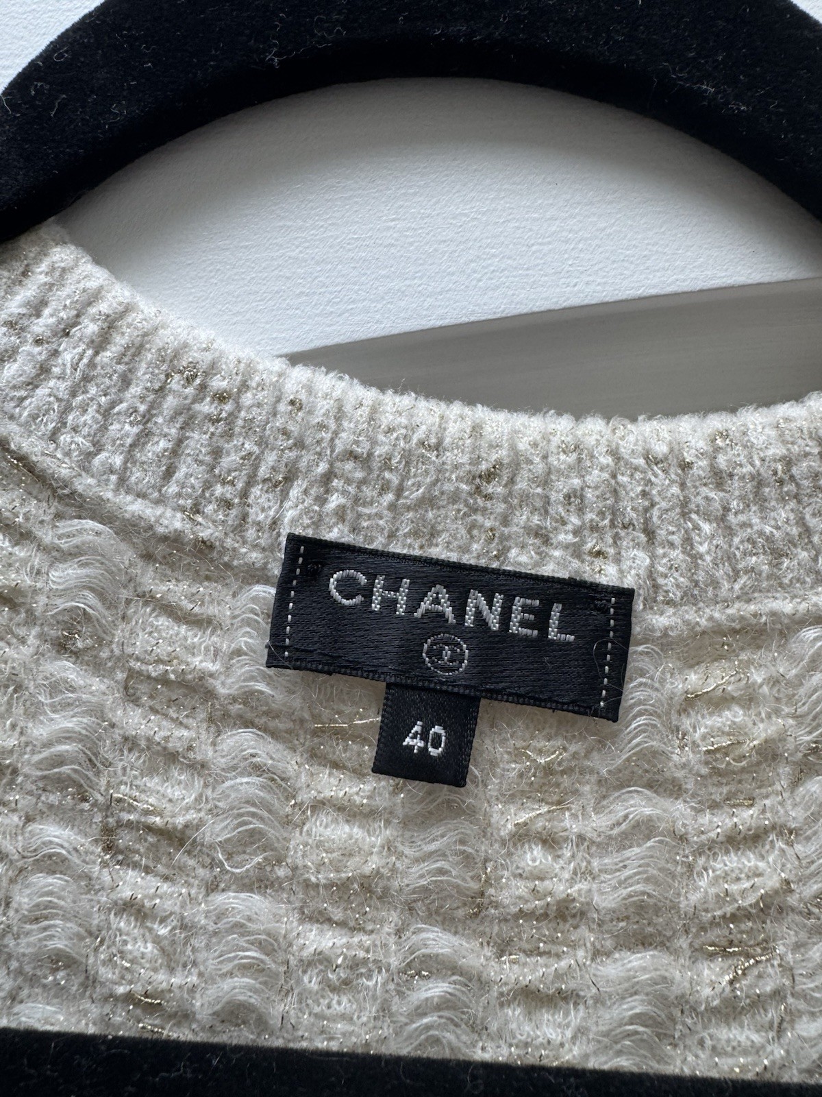 CHANEL Beige Wool Knit Button Front Pocket Knee Dress Half Sleeve Size 40
