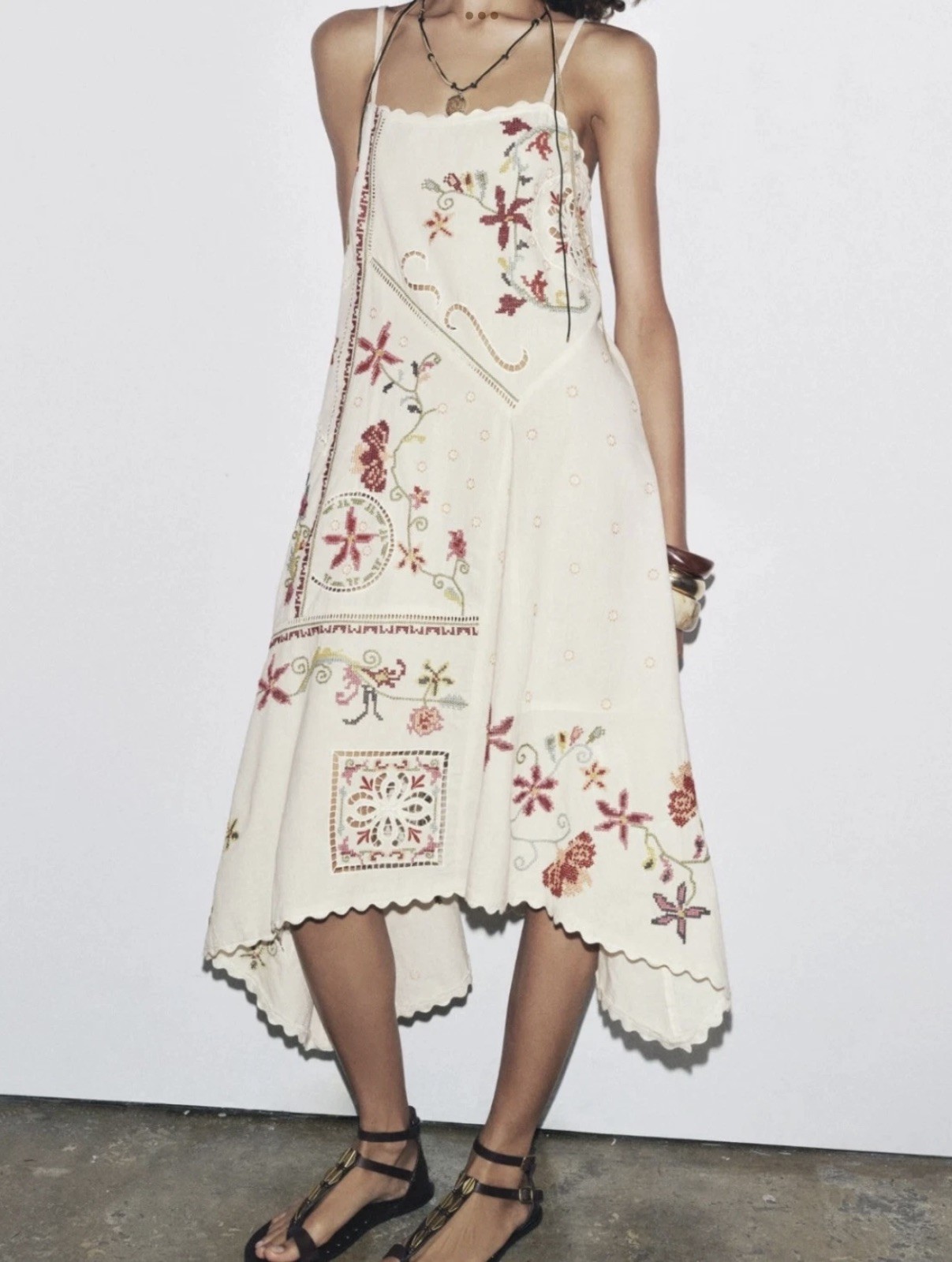 NWT ZARA $119 ZW Collection Asymmetric Floral Embroidered Dress 5107/079 Size S