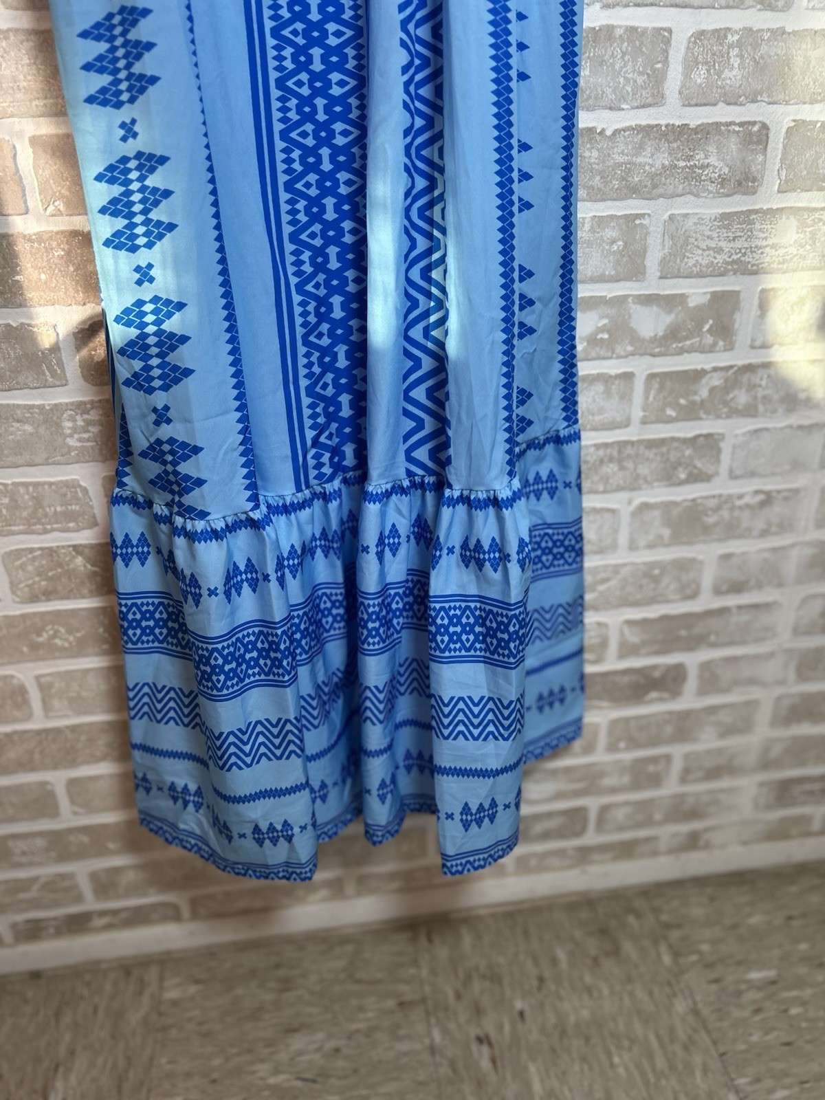 SheIn Blue Geometric Maxi Dress Sleeveless Strappy Straps Polyester Size L