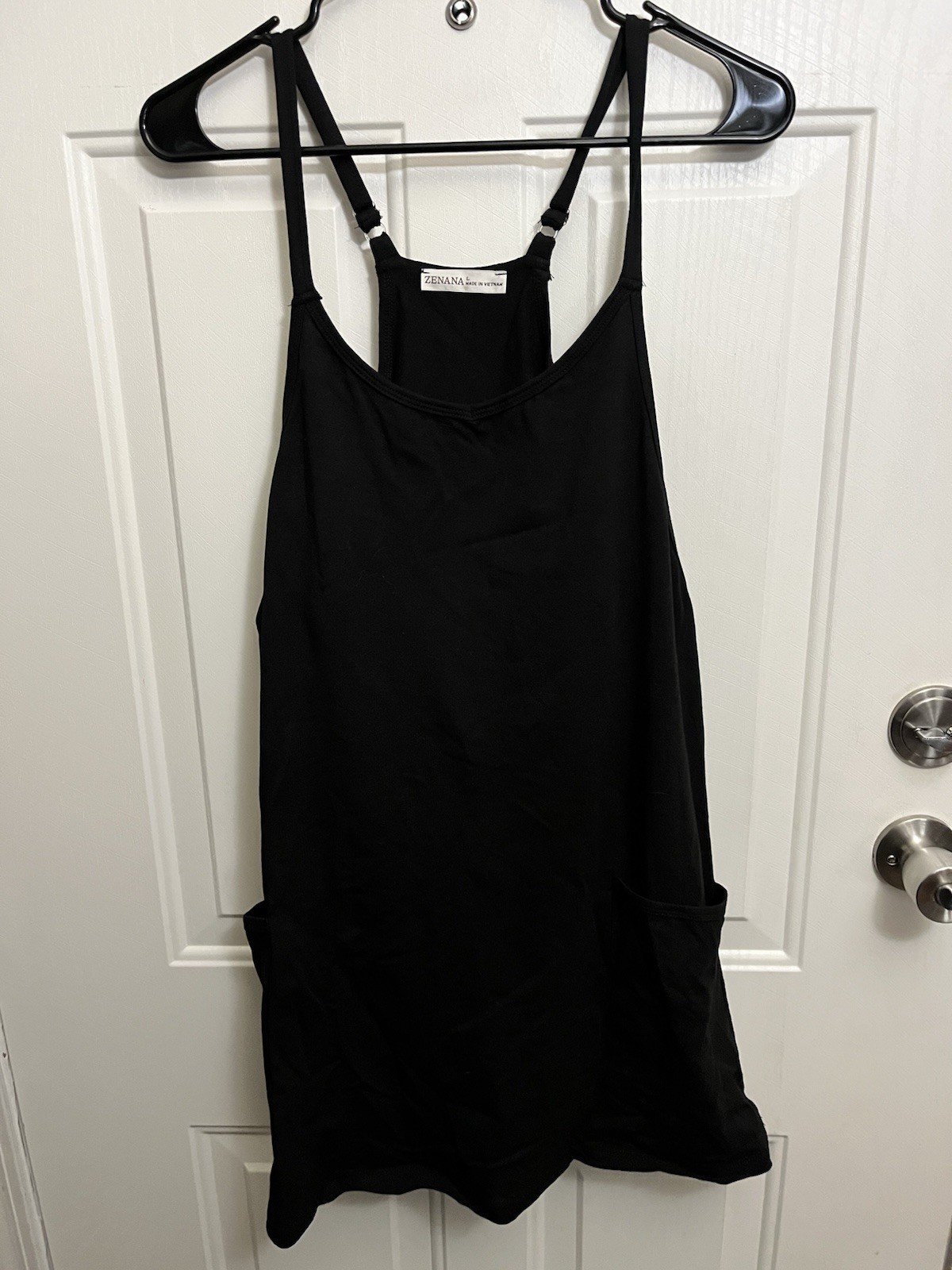 Brand New Zenana Black Mini Dress Built In Shorts and Pockets Size L