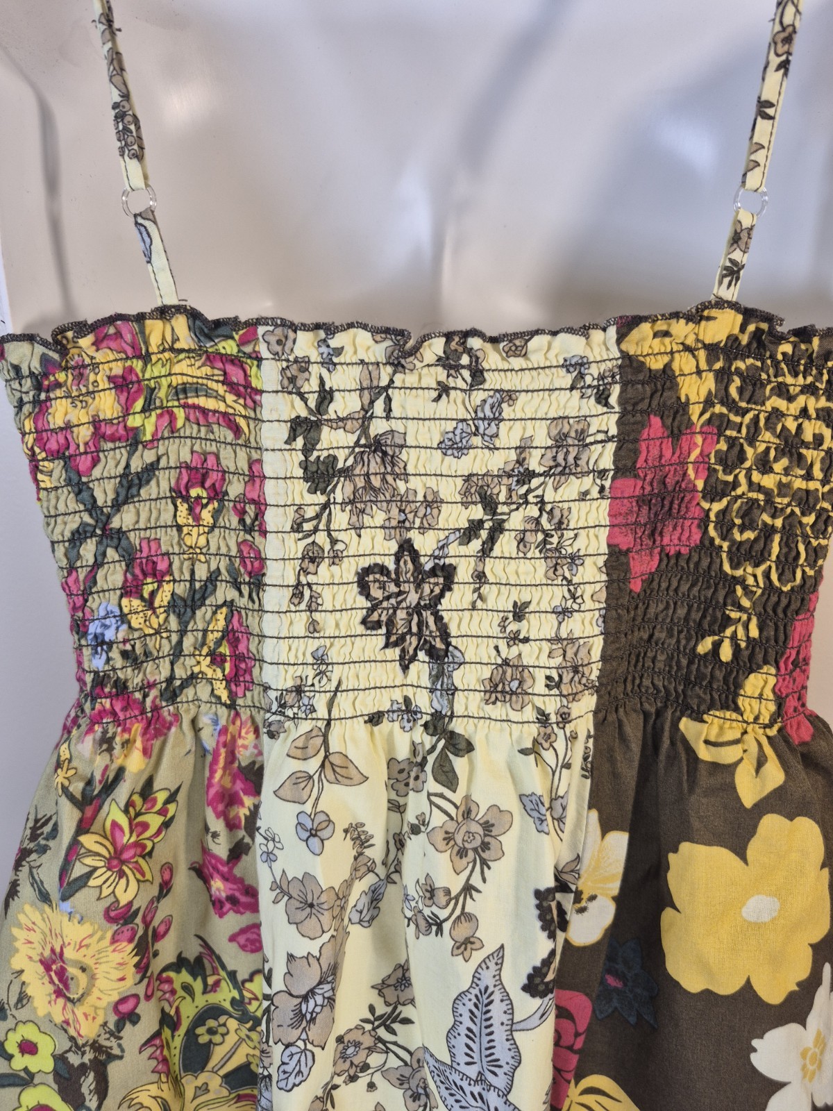 Patchwork Floral Sundress Juniors Spaghetti Strap Smocked Dress Sz Med. 7-9 Boho