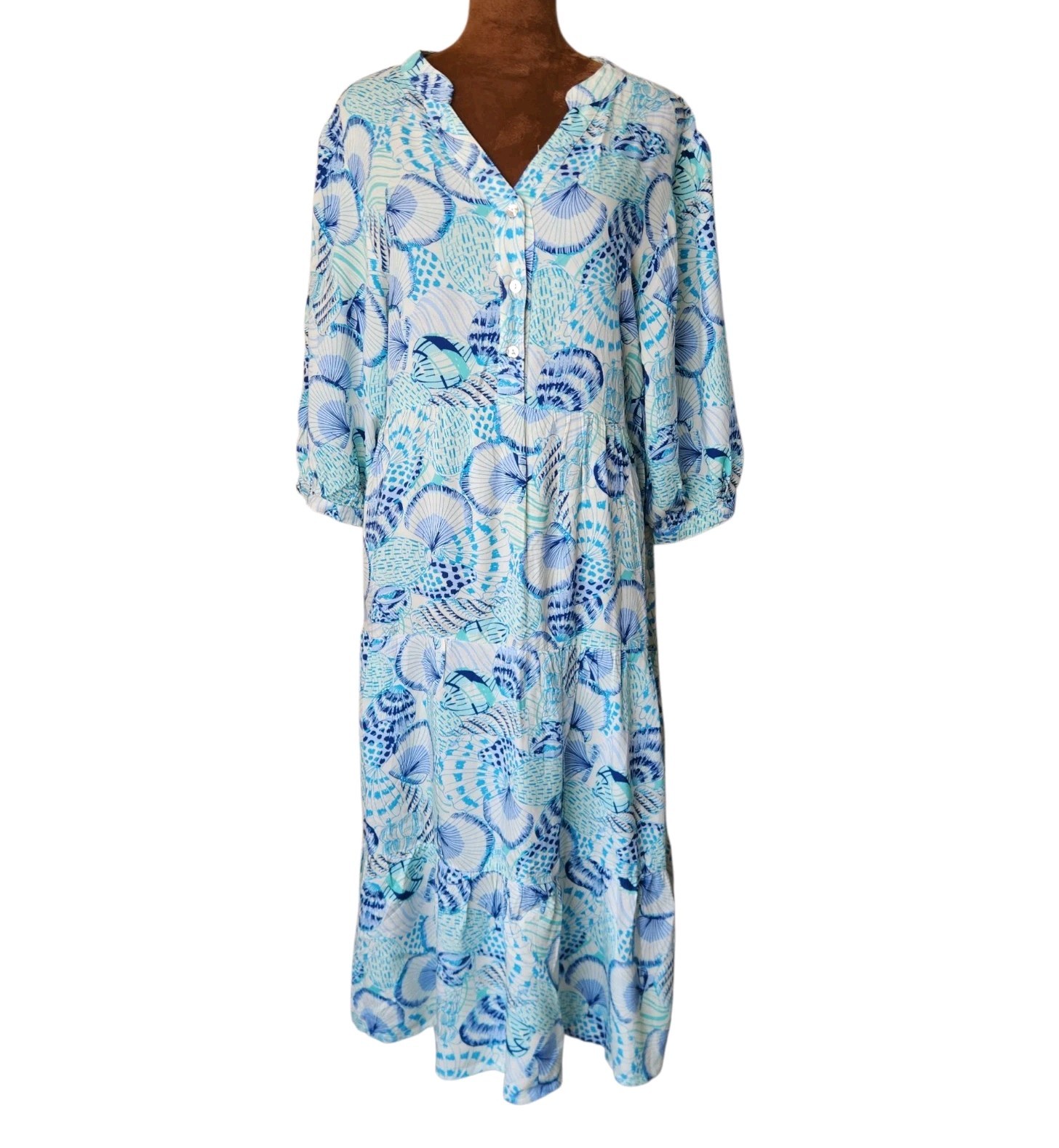 NWT Hope Springs Dress Size L Beachy Bohemian Vacation Summer Shells Blue Casual